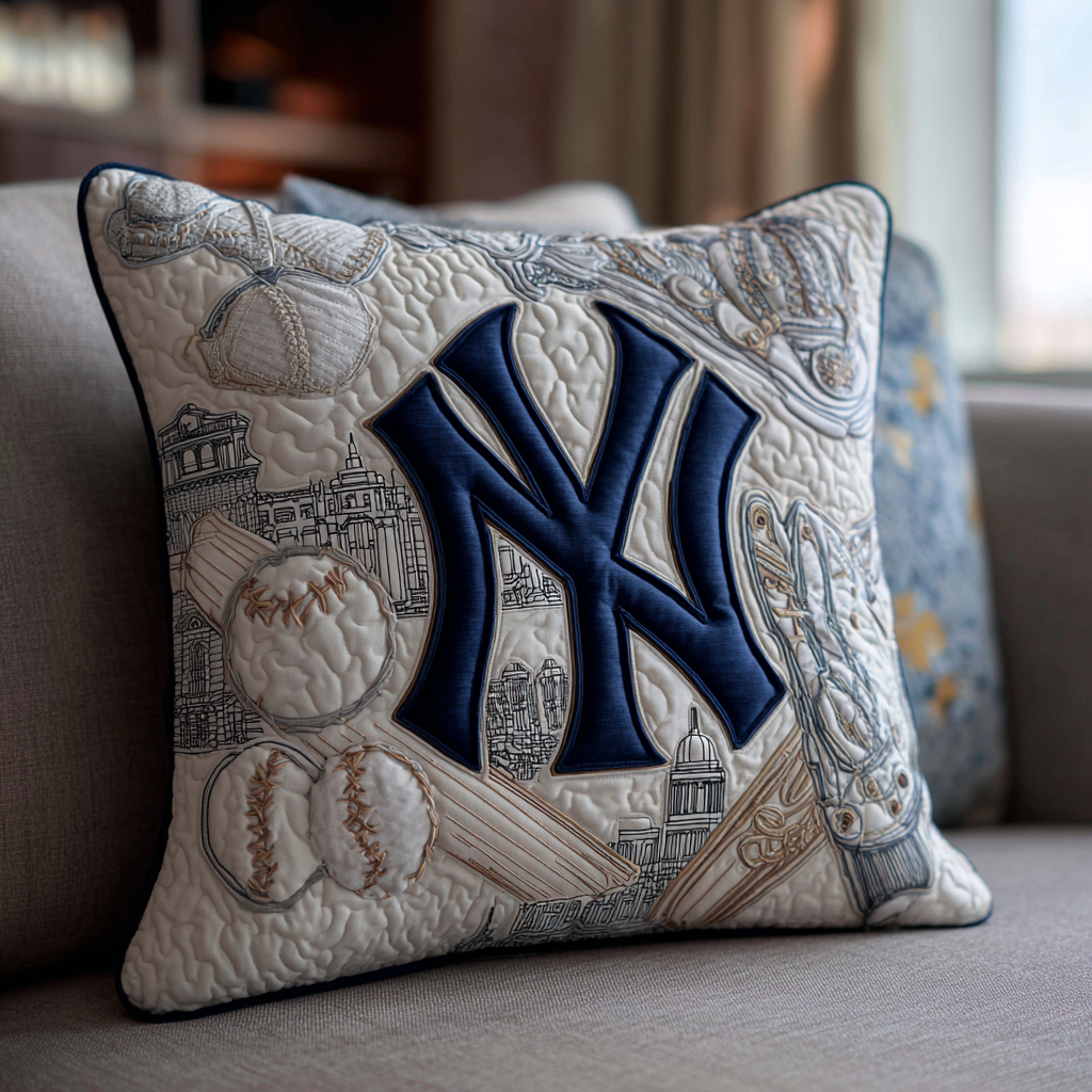 New York Yankees Pillow Case Quilted Baseball Cushion Cover Sports Merchandise Gift