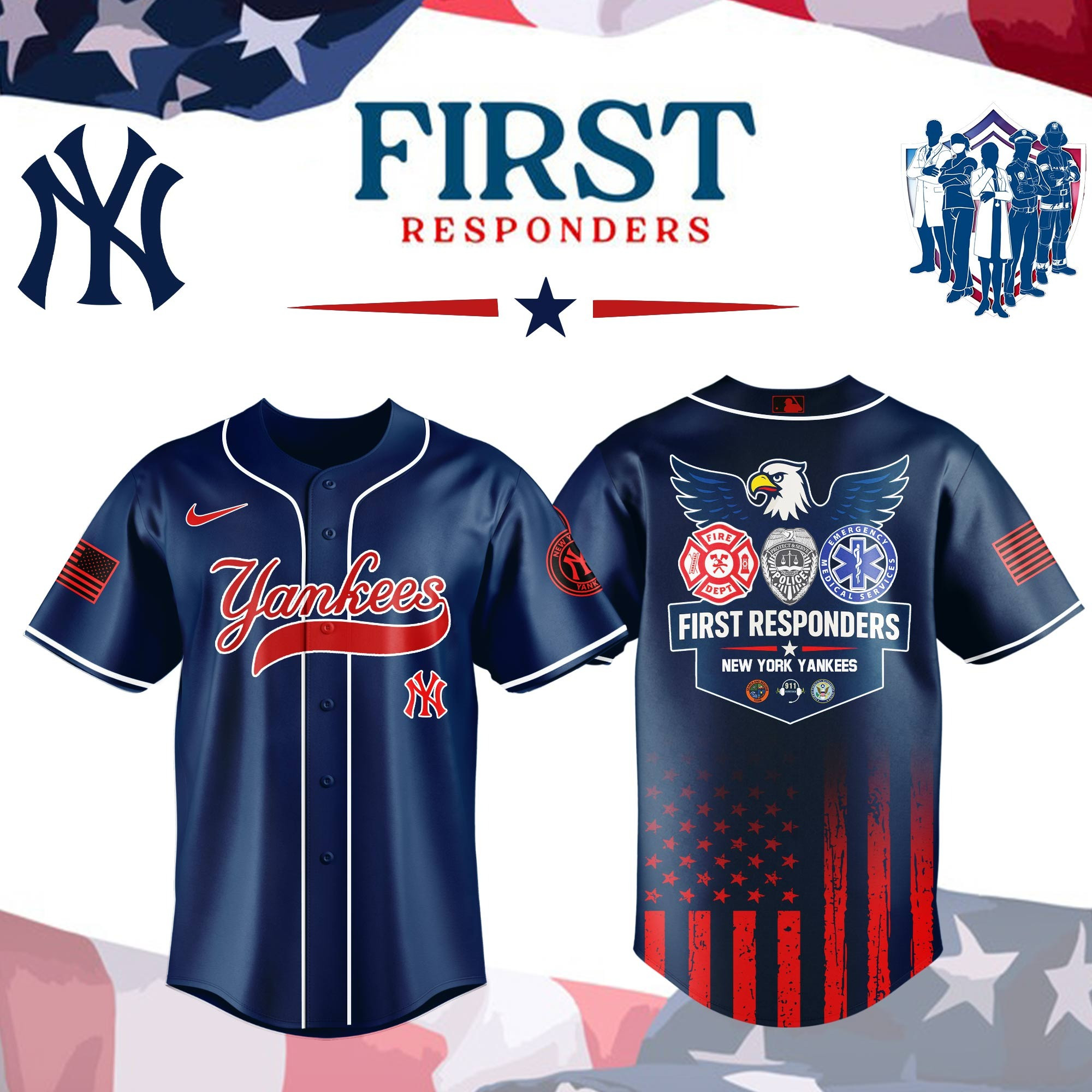 New York Yankees x First Responders Night Jersey 2025 Cool Baseball Gifts