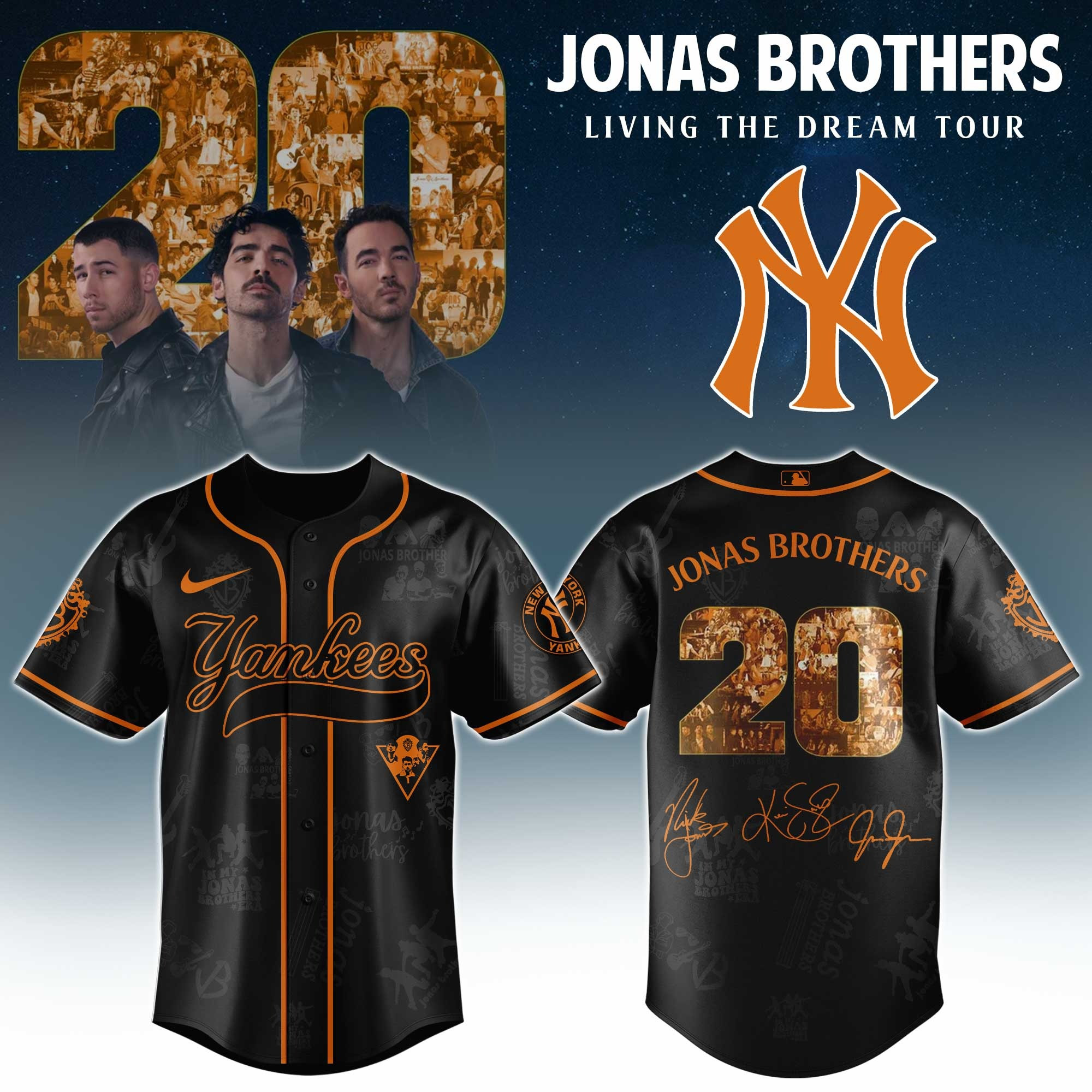 New York Yankees X Jonas Brothers 20 Tour 2025 Jersey MLB Merch Baseball Fan Gift Ideas