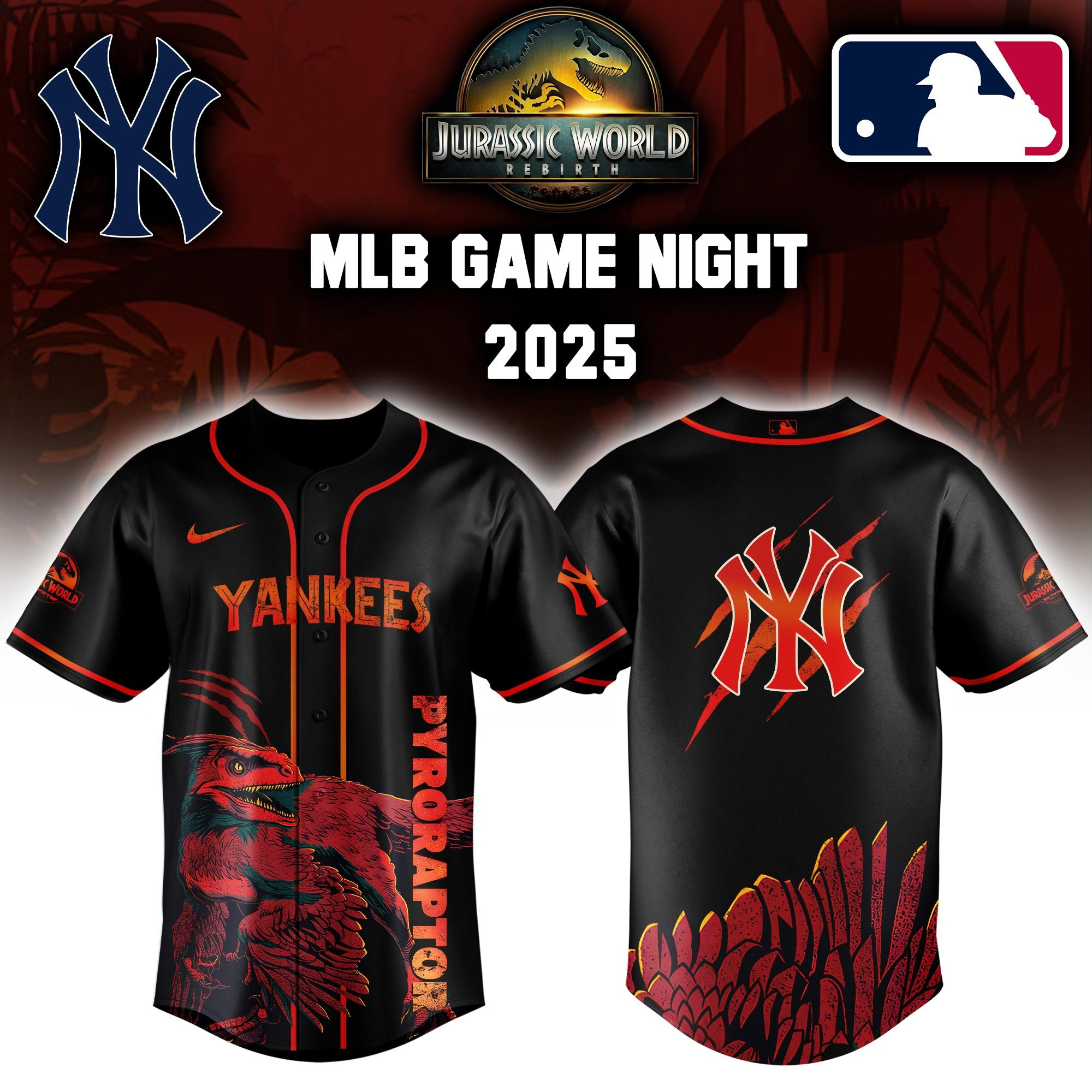 New York Yankees x Jurassic World Baseball Jersey Baseball Player Gift Ideas