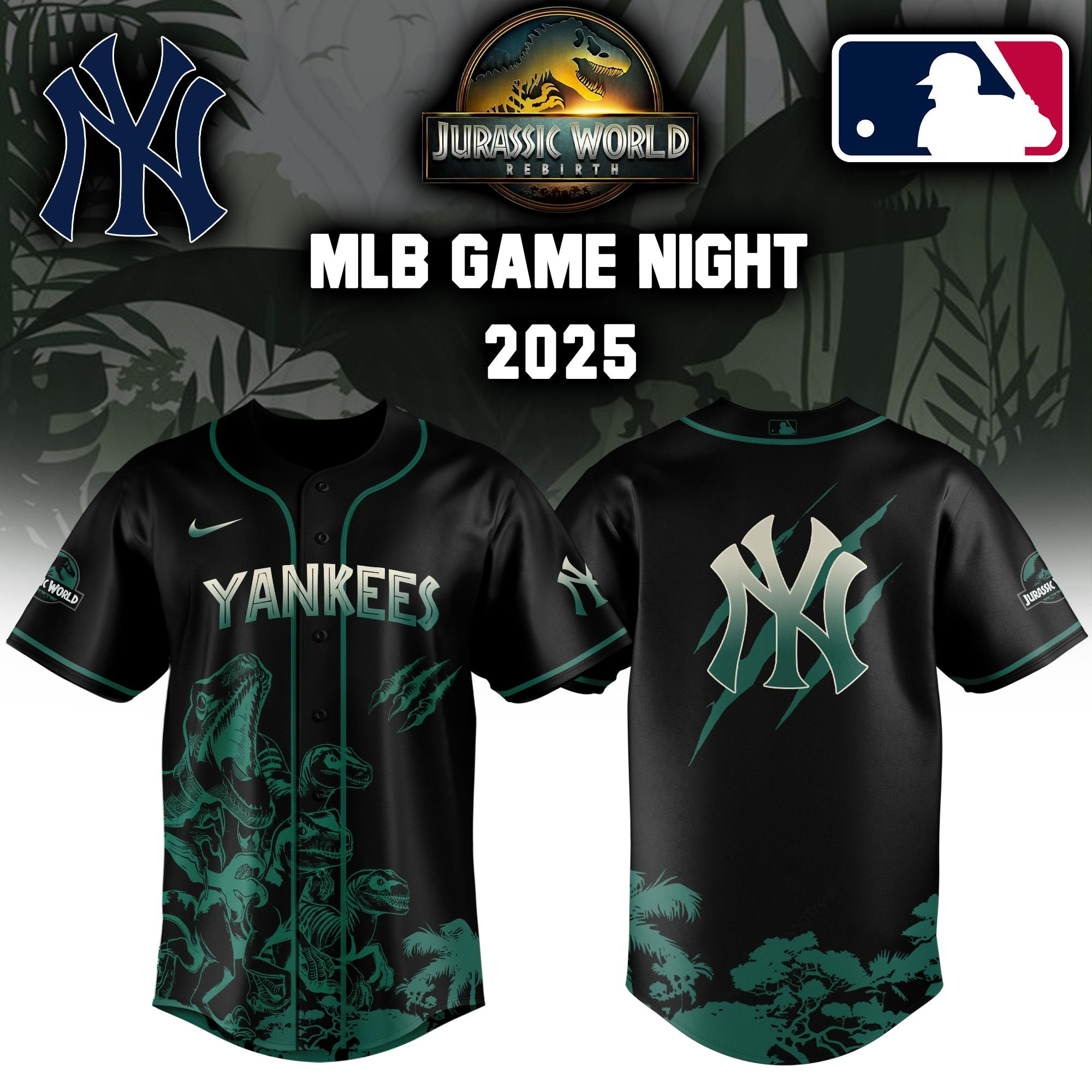 New York Yankees x Jurassic World Baseball Jersey Best Gifts For Baseball Fans