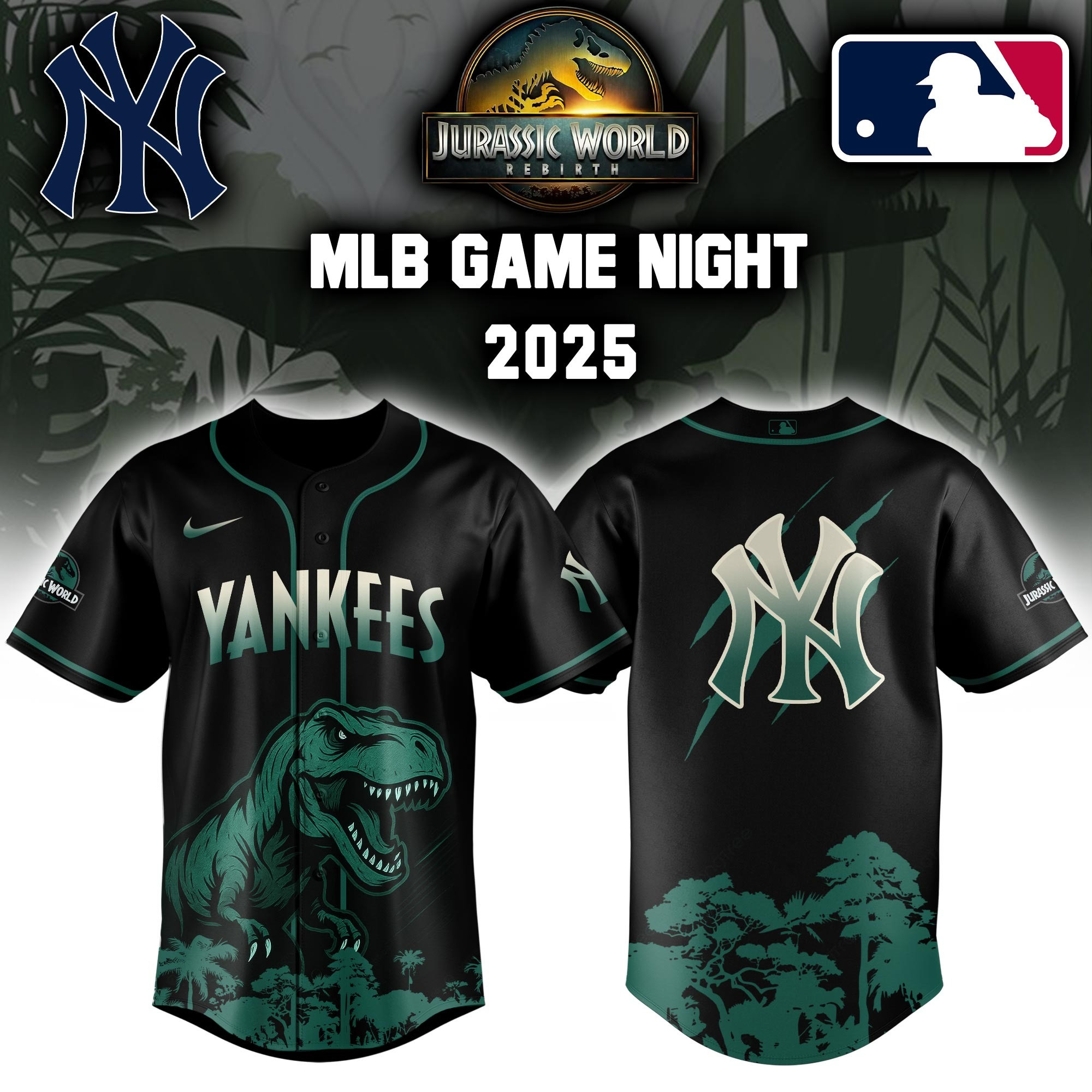 New York Yankees x Jurassic World Baseball Jersey Gift Ideas For Baseball Fans