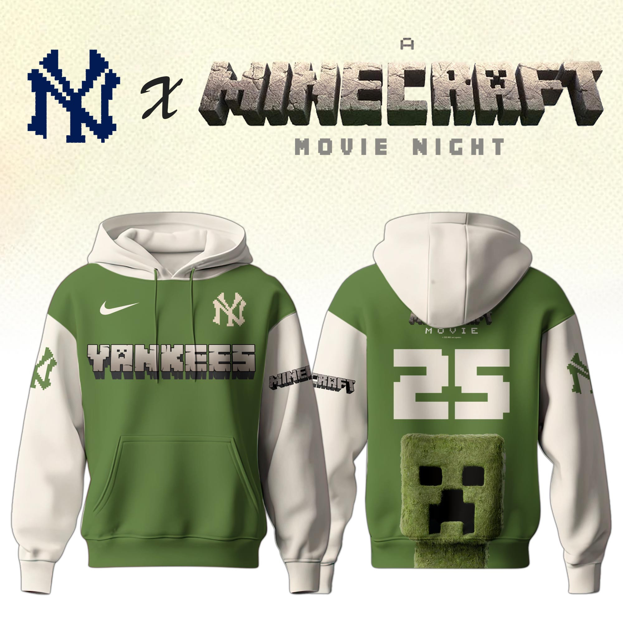 New York Yankees x Minecraft Hoodie Best Baseball Fan Merch Gifts For Minecraft Lovers