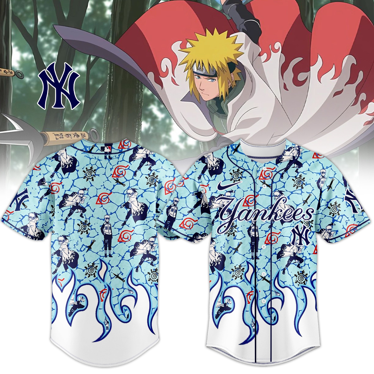 New York Yankees x Naruto Minato Baseball Jersey Basketball Clothes Best Gift For NY Yankees Fans