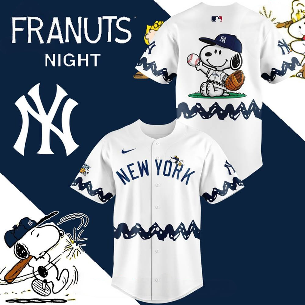 New York Yankees x Peanuts Night 2025 Special White Baseball Jersey Husband Gifts