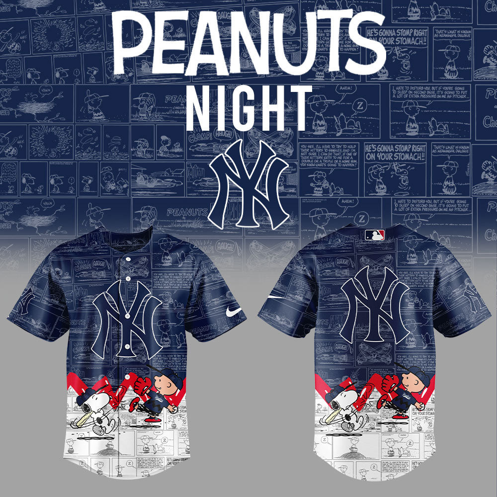New York Yankees X Snoopy And Charlie Baseball Jersey Presents For Baseball Lovers