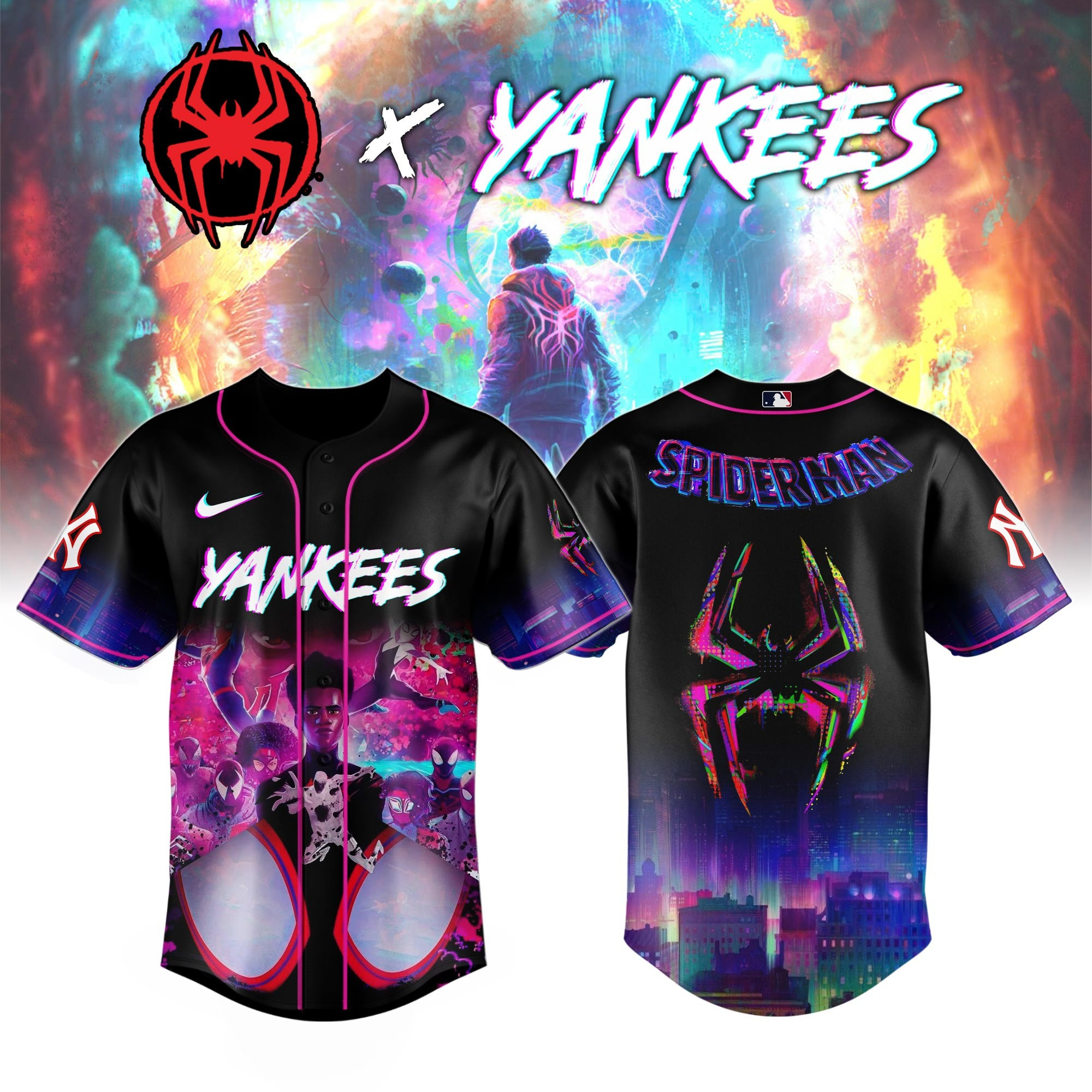 New York Yankees x Spider Man Across The Spider Verse Jersey Unique Gifts For Baseball Fans