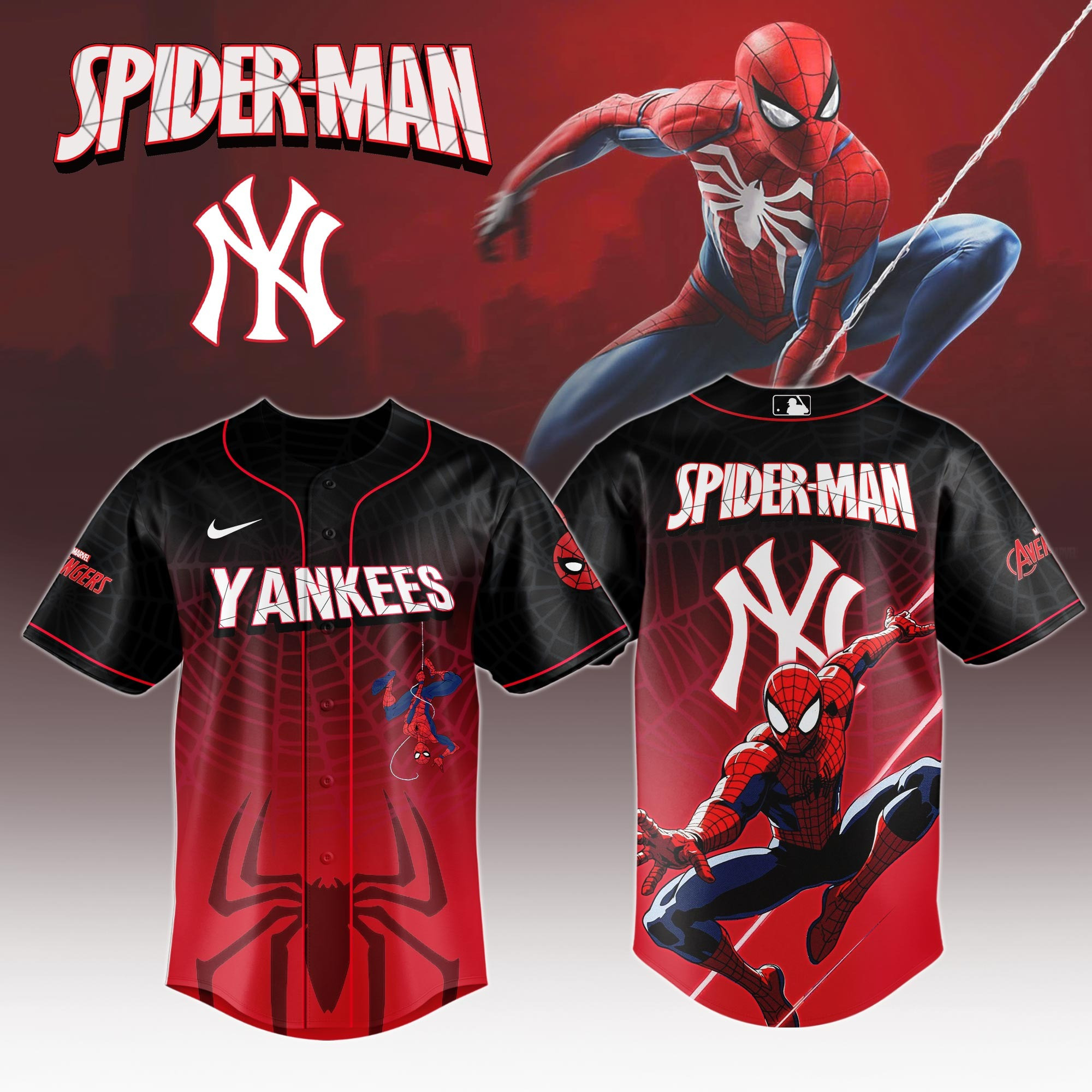 New York Yankees x Spider Man Night Jersey 2025 Cool Gifts For Baseball Lovers