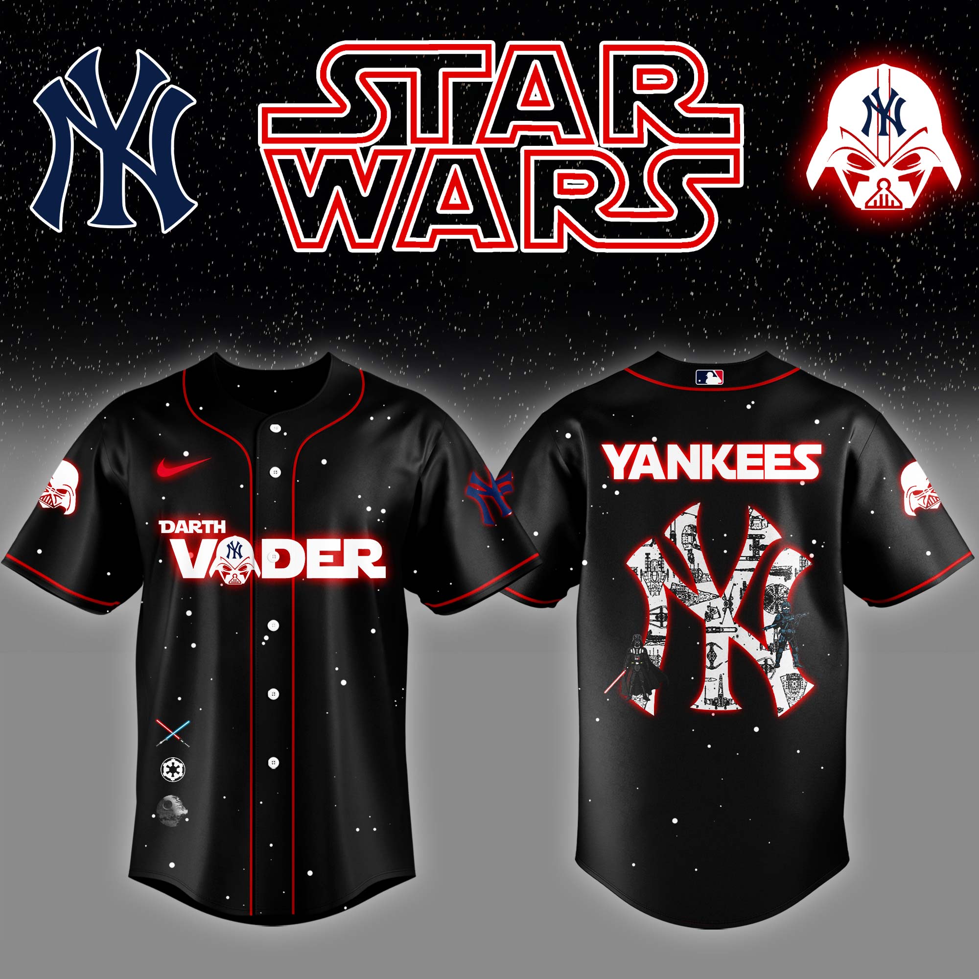 New York Yankees x Stars Wars Darth Vader Night Baseball Jersey Gift For Baseball Lover