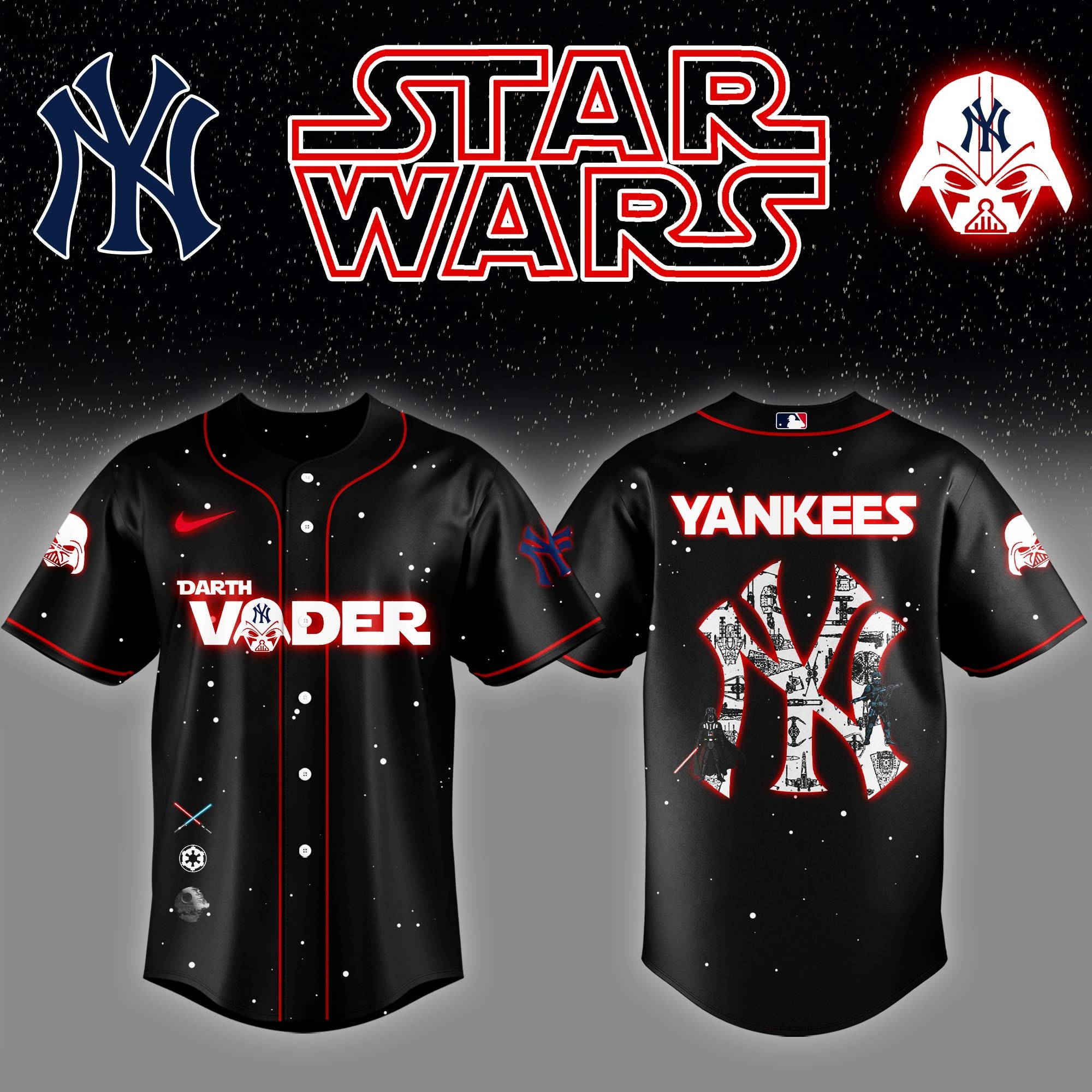 New York Yankees x Stars Wars Darth Vader Night Baseball Jersey Gifts For Hockey Enthusiasts