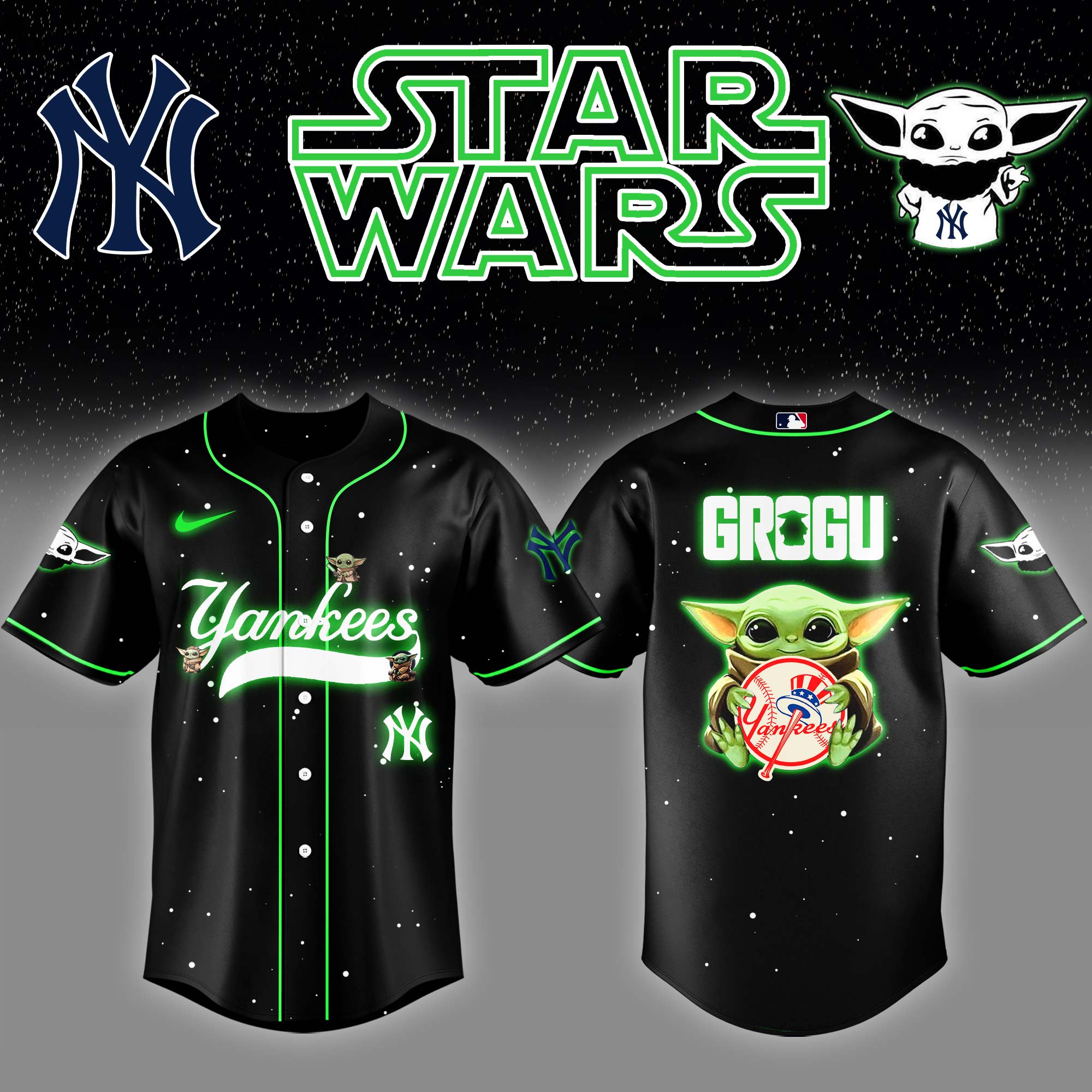 New York Yankees x Stars Wars Grogu Night Baseball Jersey Baseball Father's Day Gifts