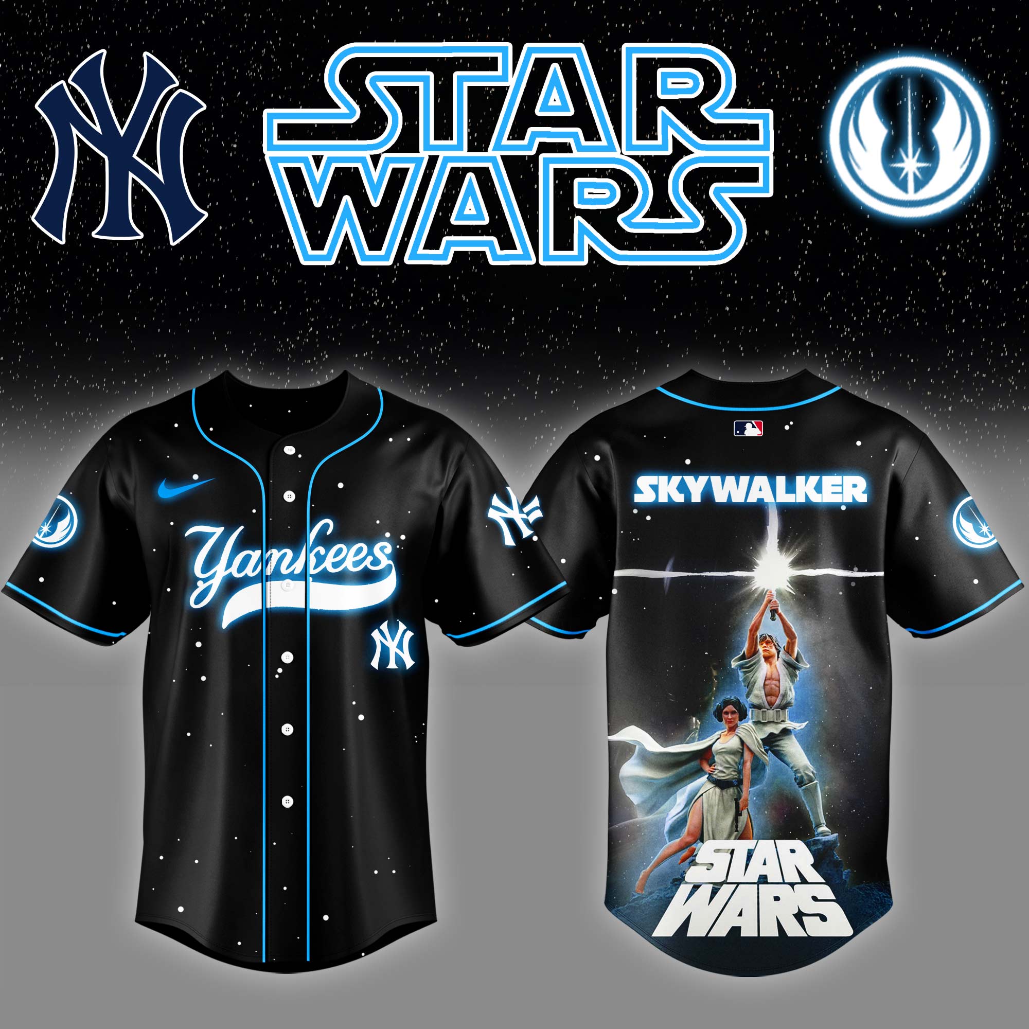New York Yankees x Stars Wars Luke Skywalker Game Night Baseball Jersey Baseball Coach Gift Ideas