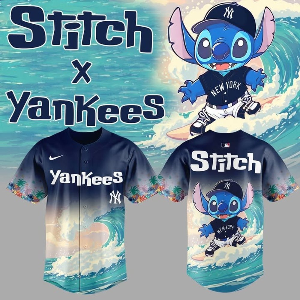 New York Yankees x Stitch Baseball Jersey Yankees Merch Cool Gifts For Baseball Lovers