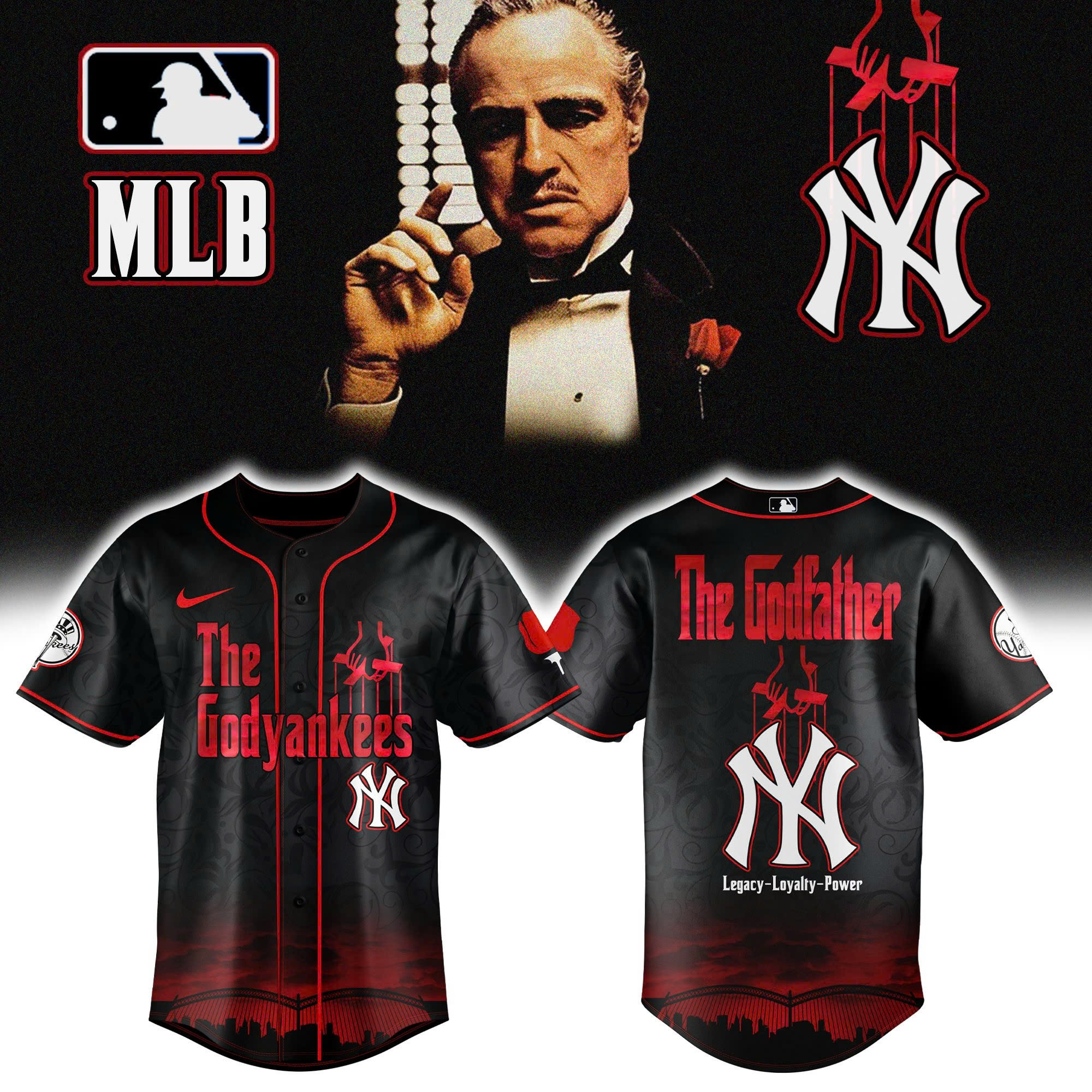 New York Yankees x The Godfather Baseball Jersey Cool Gifts For Baseball Lovers