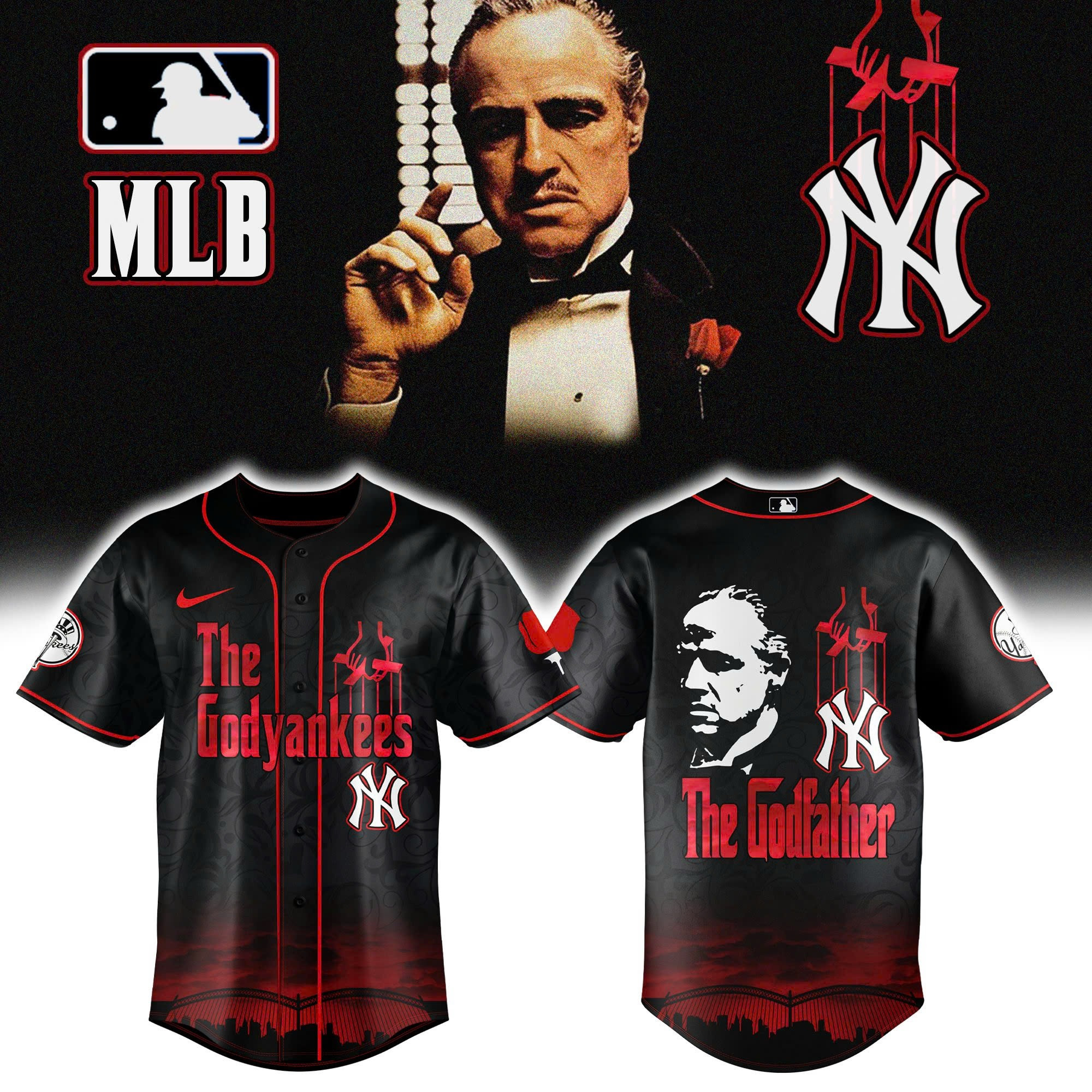 New York Yankees x The Godfather Baseball Jersey Presents For Baseball Lovers