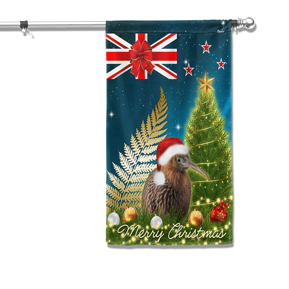 New Zealand Christmas Kiwi Bird And Fern Flag
