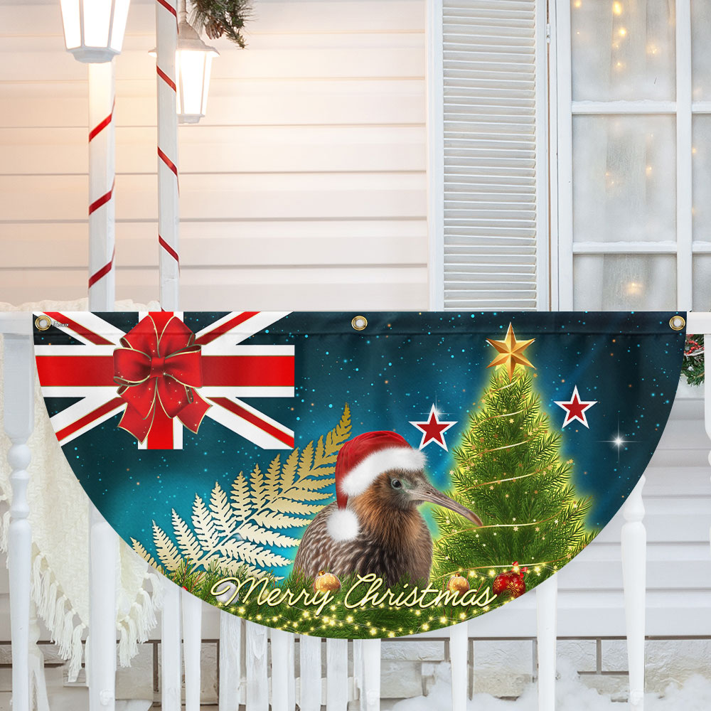 New Zealand Christmas Kiwi Bird And Fern Non Pleated Fan Flag