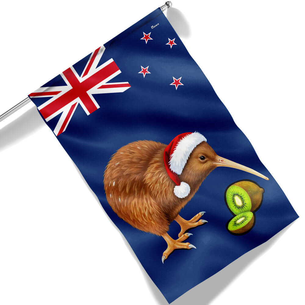 New Zealand Kiwi Bird Merry Christmas Flag