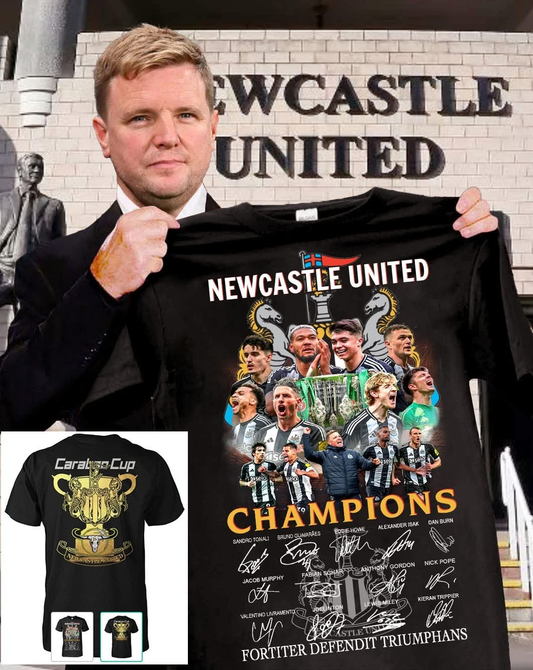 Newcastle United Champions Carabao Cup T-Shirt Fortiter Defendit Triumphans Gifts For Fans