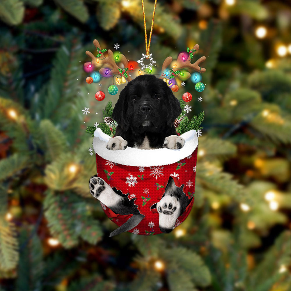 Newfoundland 1 In Snow Pocket Christmas Ornament Flat Acrylic Dog Ornament Gift For Dogs Lovers
