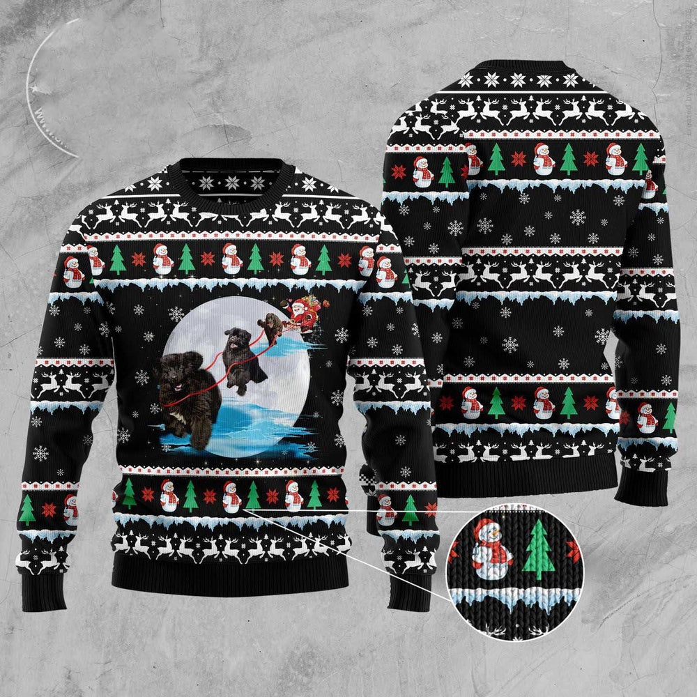 Newfoundland Santa On Highway Funny Ugly Christmas Sweater Best Christmas Gifts