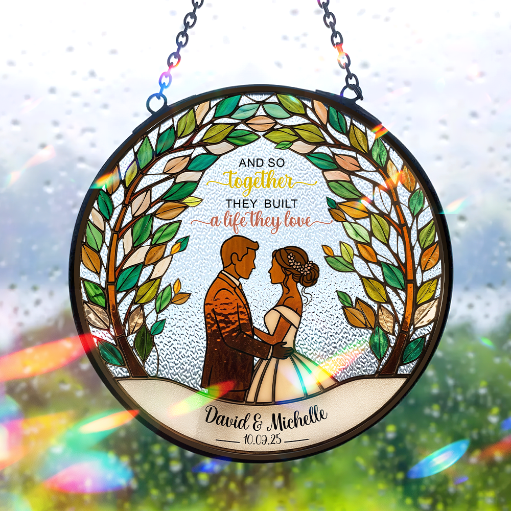 Newlywed Couple Stained Glass - Personalized Gifts For Couple - Fun Holiday Ornament Gift