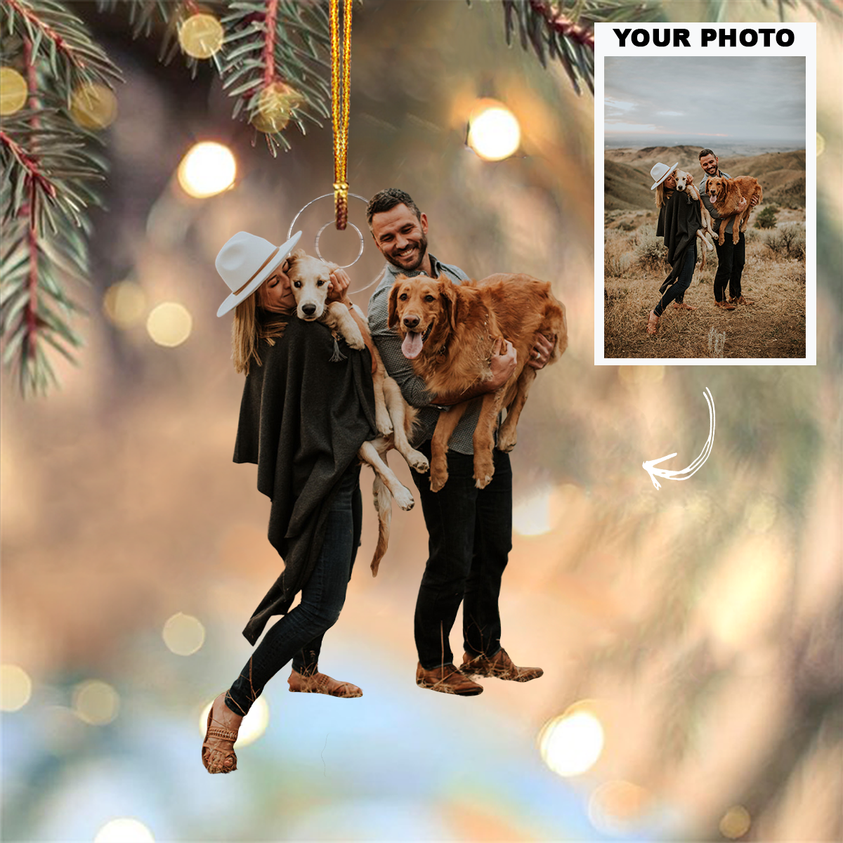 Newlywed Couple With Pets Personalized Photo Mica Ornament Christmas Anniversary Gift