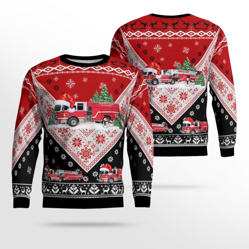 Newport Beach California Newport Beach Fire Department AOP Ugly Sweater Christmas Unisex Sweaters Gift For Christmas