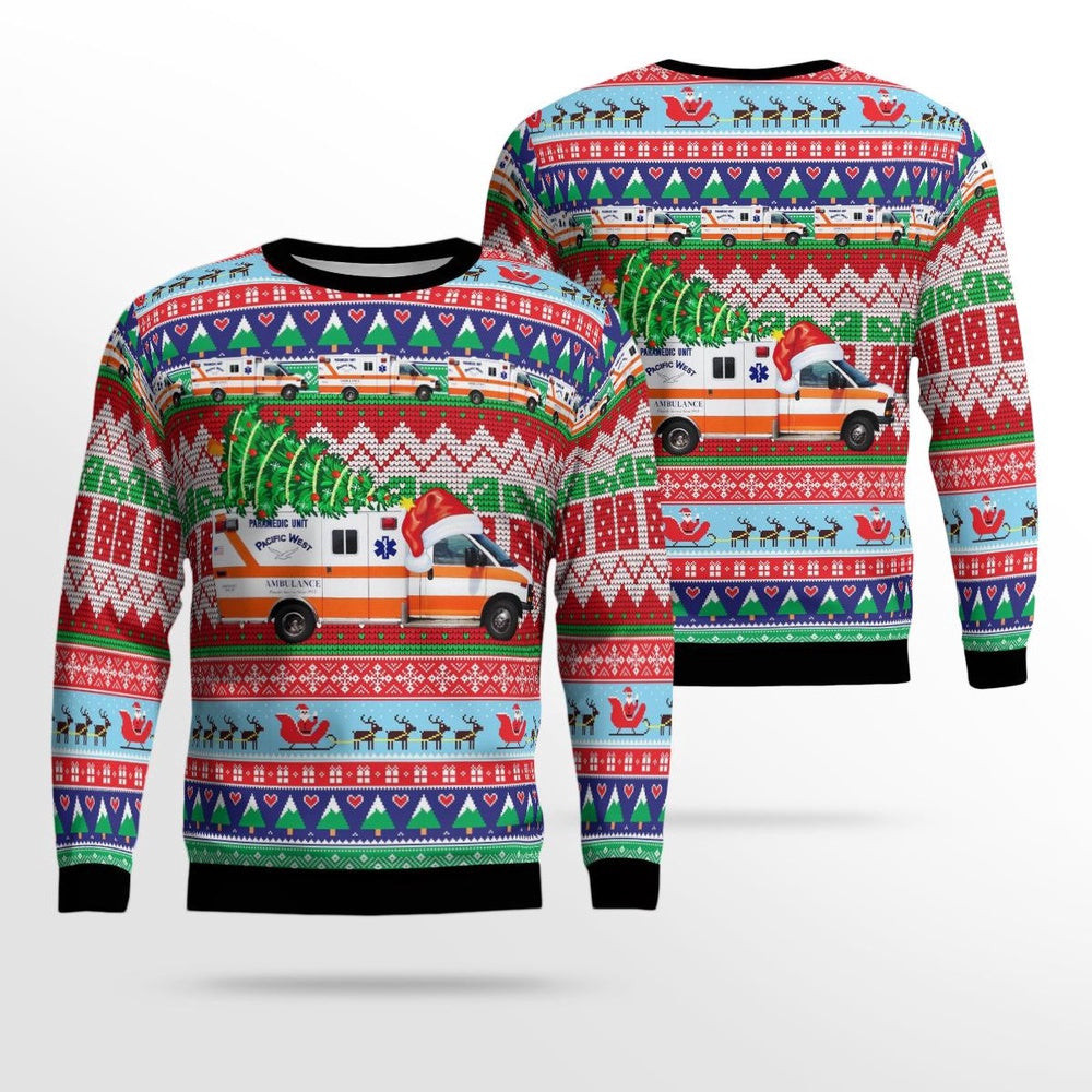 Newport Oregon Pacific West Ambulance AOP Ugly Sweater Christmas Unisex Sweaters Gift For Christmas