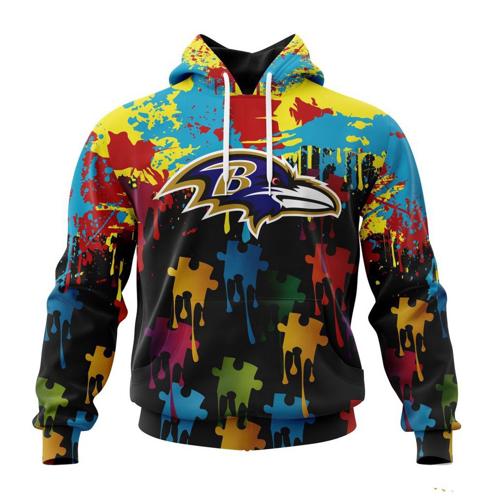NFL Baltimore Ravens Autism Awareness Design 3D Hoodie Presents For Football Fans