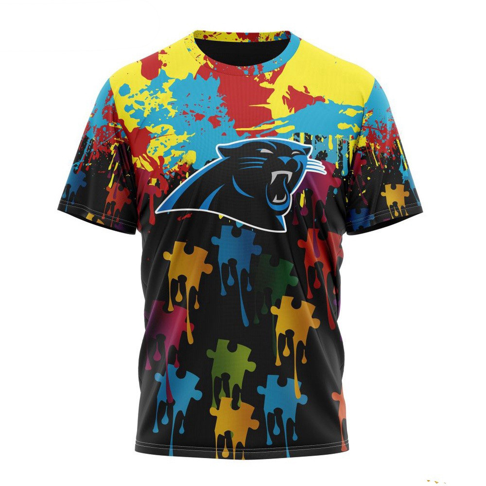 NFL Carolina Panthers Autism Awareness Design Football T-Shirt Gifts For Fans