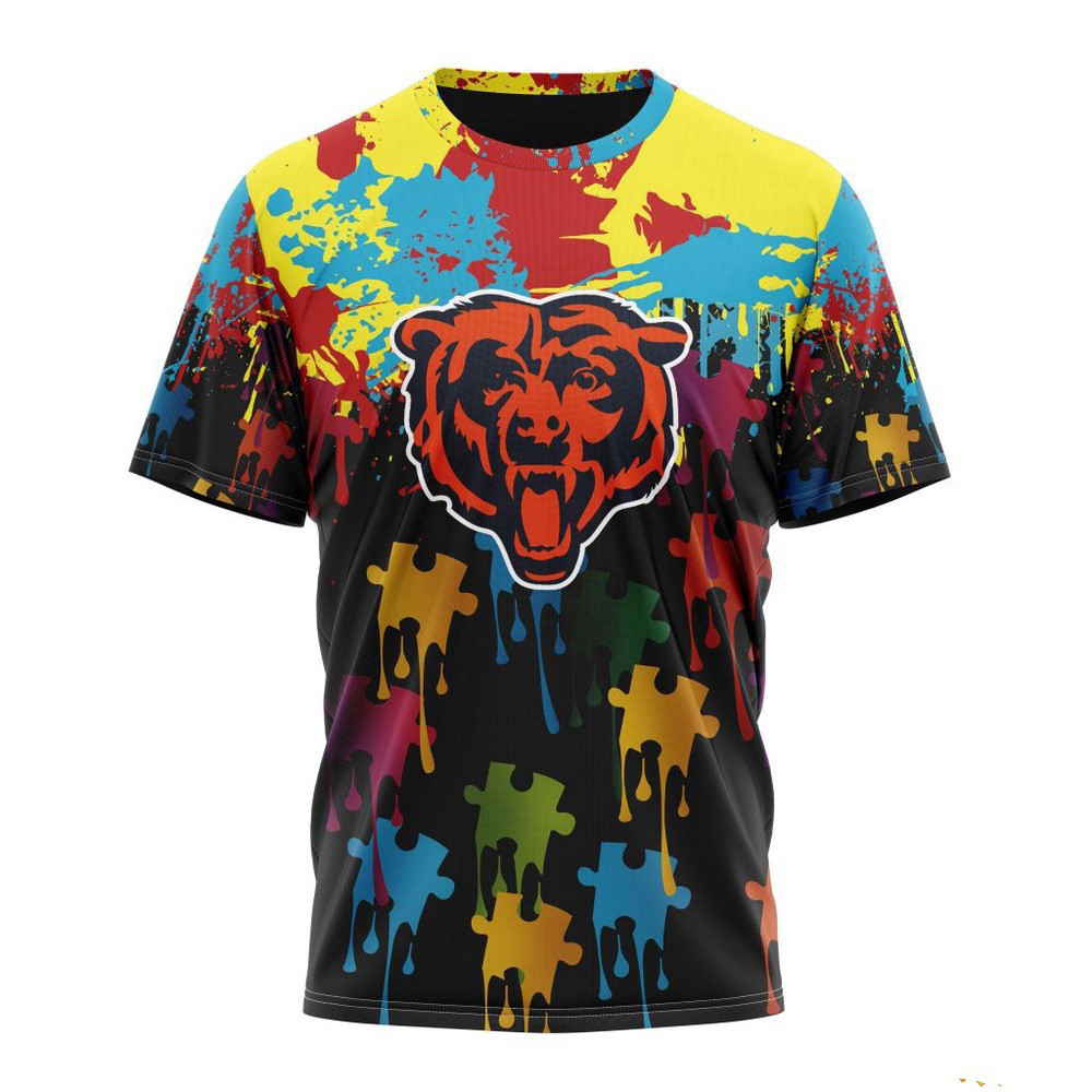 NFL Chicago Bears Shirt Special Autism Awareness Design Football T-Shirt Fans Gifts