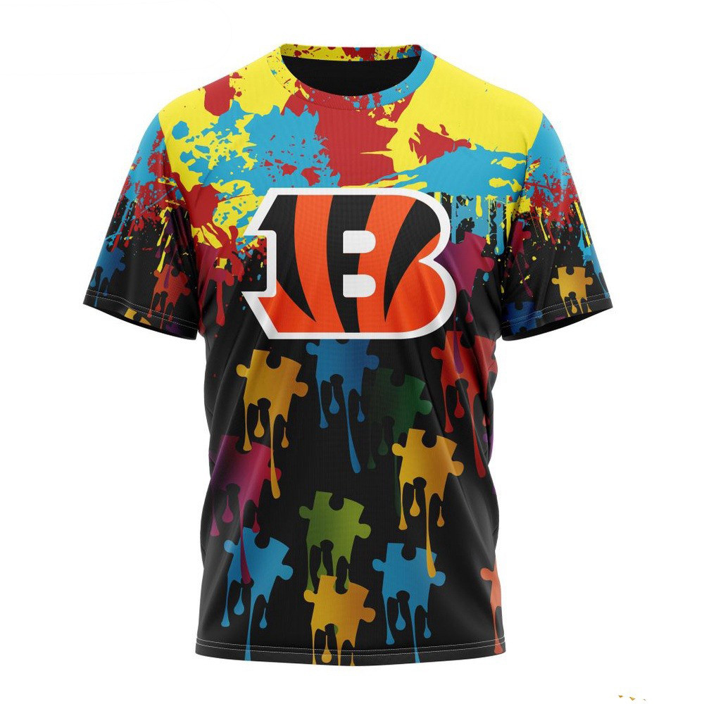 NFL Cincinnati Bengals Autism Awareness Design 3D T-Shirt Best Gifts For Football Fans