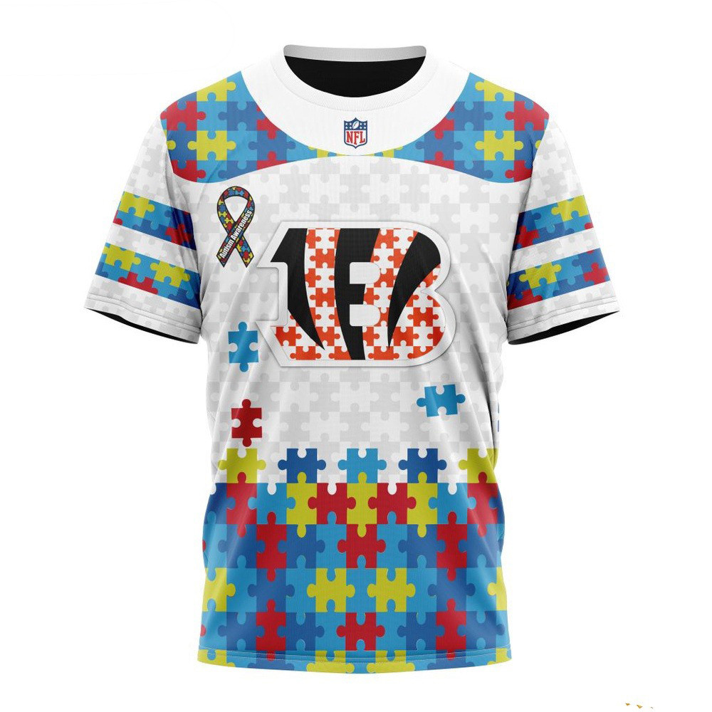 NFL Cincinnati Bengals Autism Awareness Design 3D T-Shirt Gifts For Football Fan