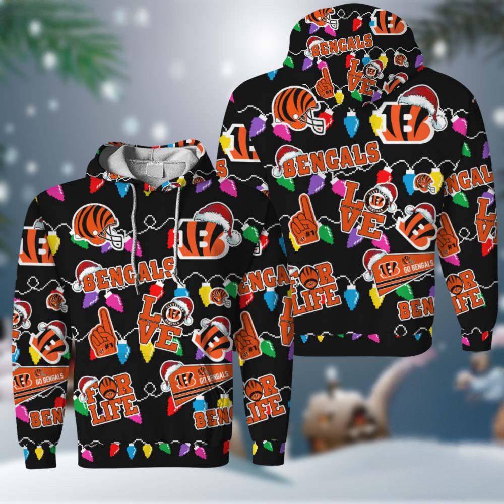 NFL Cincinnati Bengals Love For Life Football Team Merry Christmas Hoodie Gift For Fan