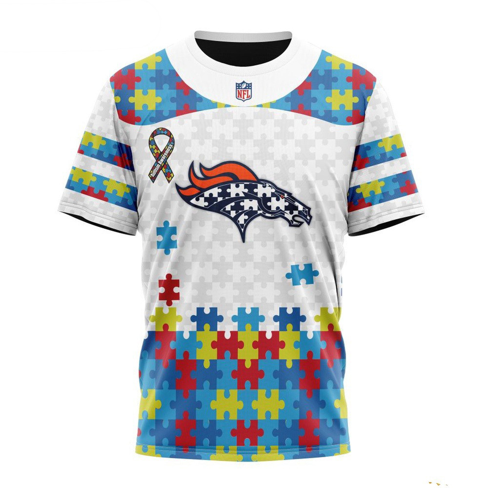 NFL Denver Broncos Autism Awareness Design T-Shirt Best Gifts For Football Fans