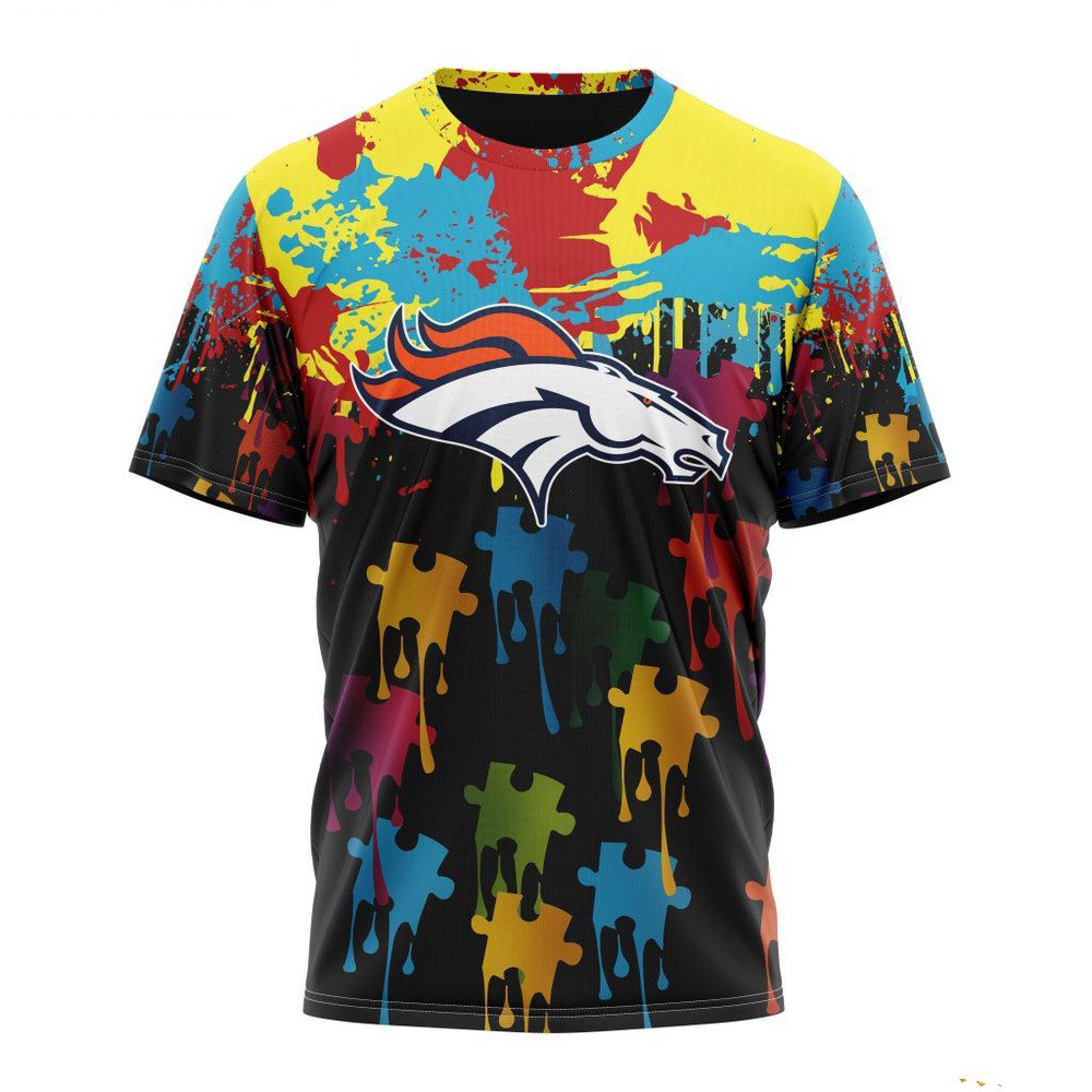 NFL Denver Broncos Autism Awareness Design T-Shirt Gifts For Football Fan