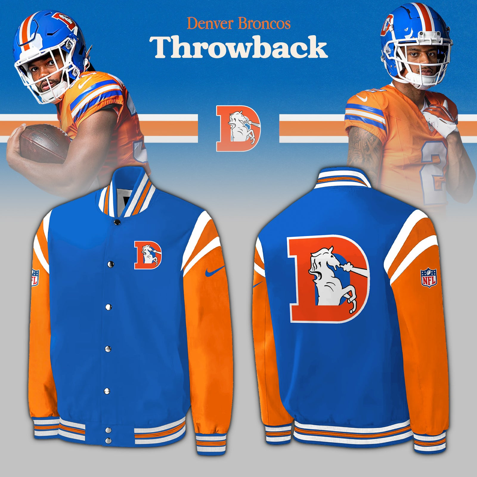 NFL Denver Broncos Throwback 1977 Bomber Jacket Gifts For Football Fan