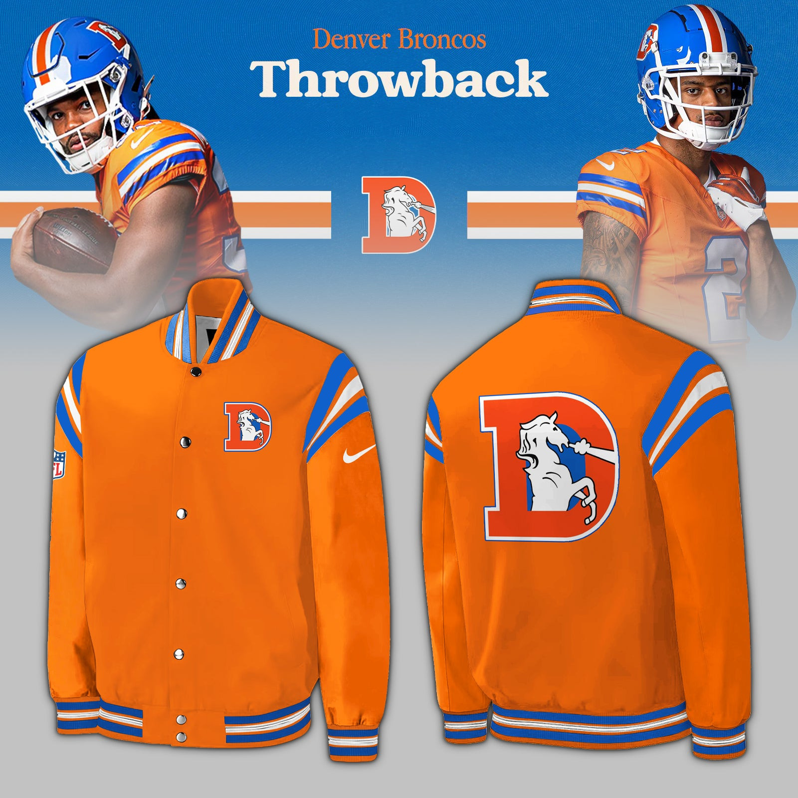 NFL Denver Broncos Throwback Bomber Jacket Presents For Football Lovers