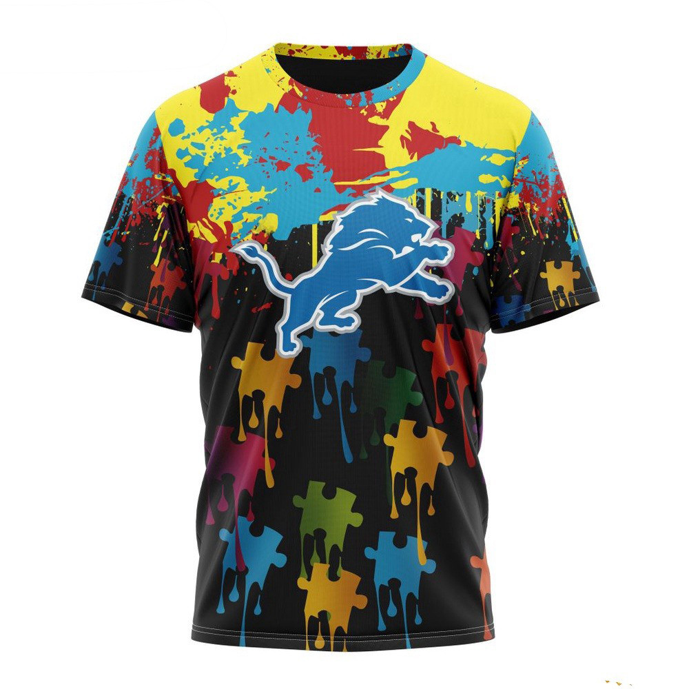 NFL Detroit Lions Autism Awareness Design Football T-Shirt Gifts For Fans