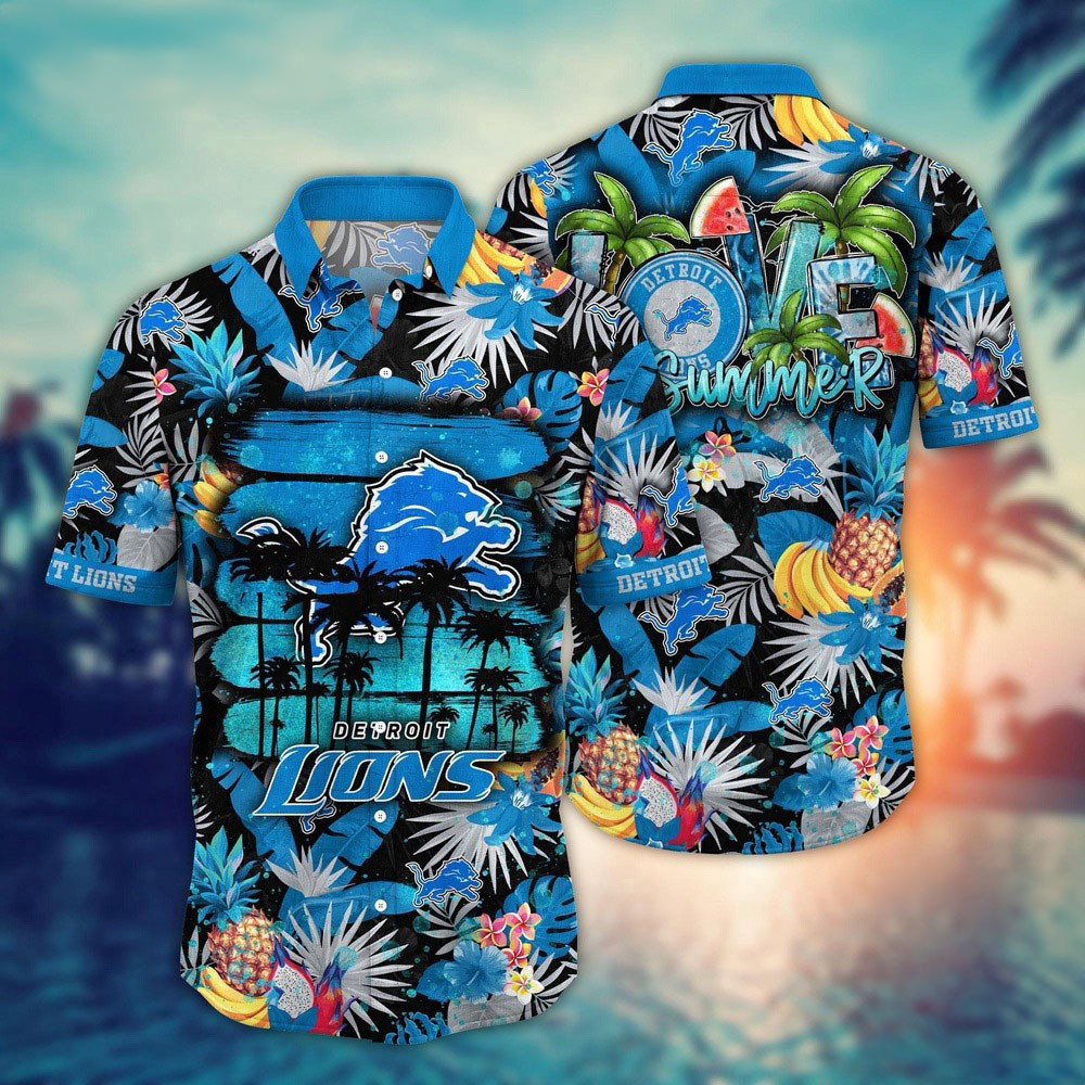 NFL Detroit Lions Hawaiian Shirt Flower Pattern Shirt Gifts For Football Fan