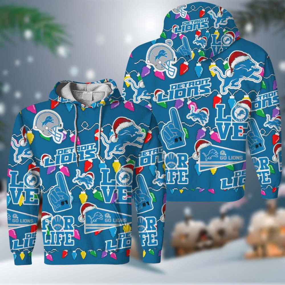 NFL Detroit Lions Love For Life Football Team Merry Christmas Hoodie Gift For Fan
