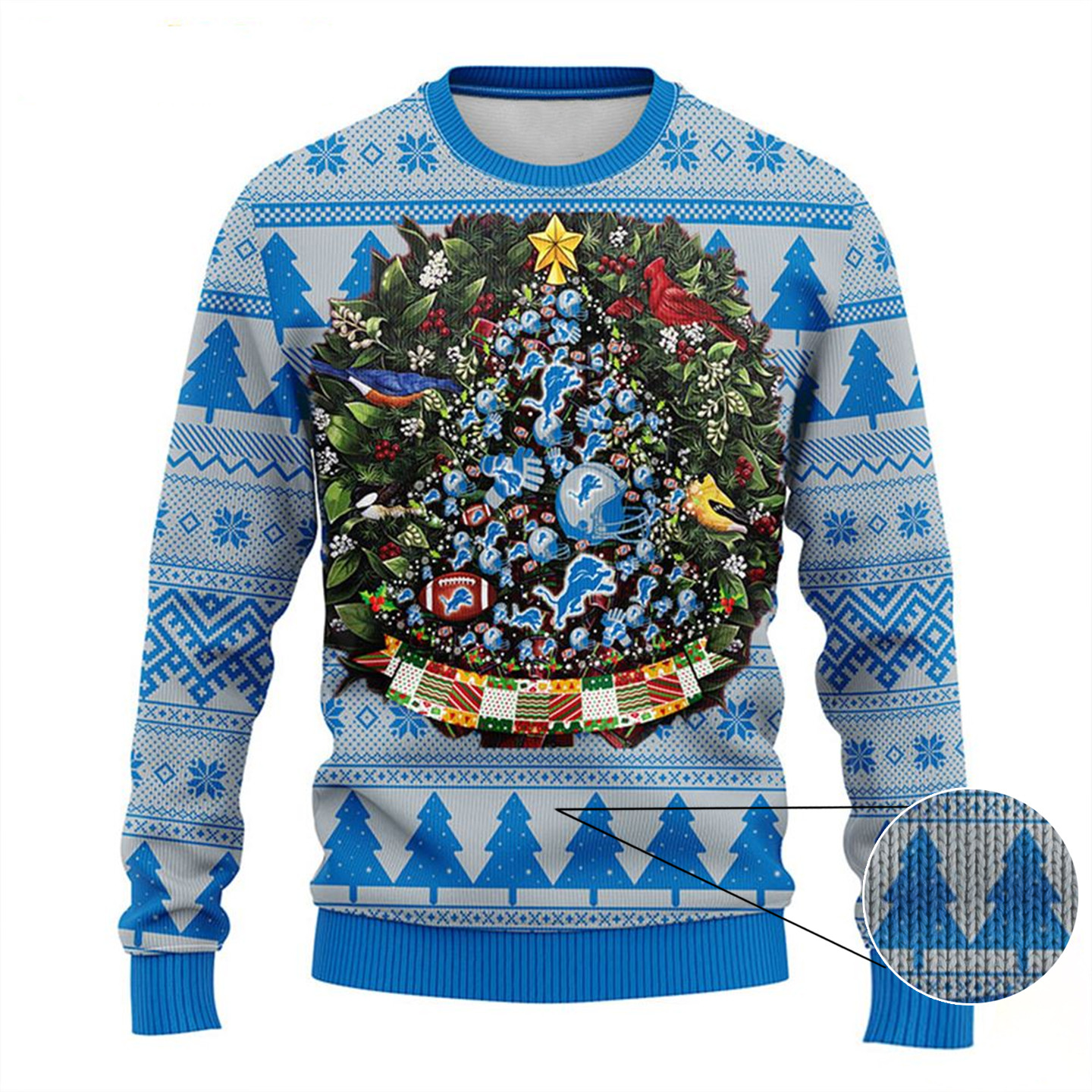 NFL Detroit Lions Ugly Christmas Sweater Ball Pine Tree Christmas Sweater Football Lovers Gifts