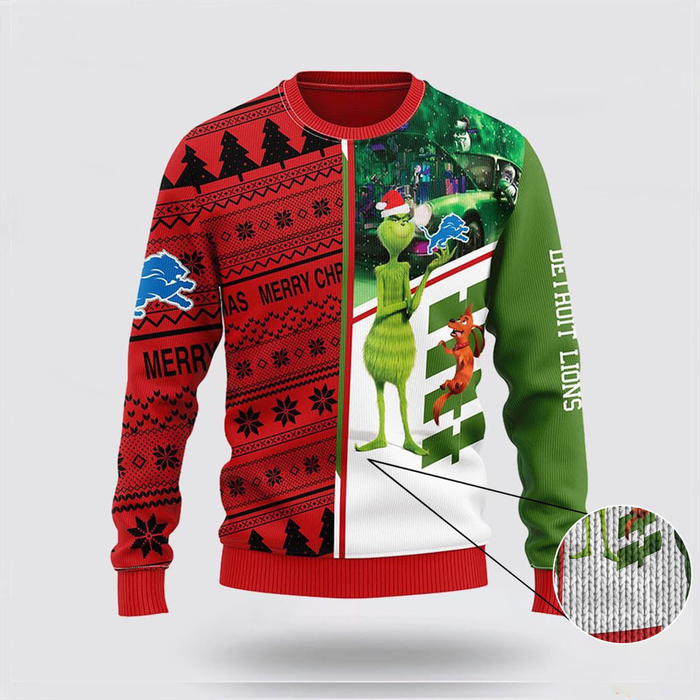 NFL Detroit Lions Ugly Christmas Sweater Grinch And Scooby Doo Sweater For Fan