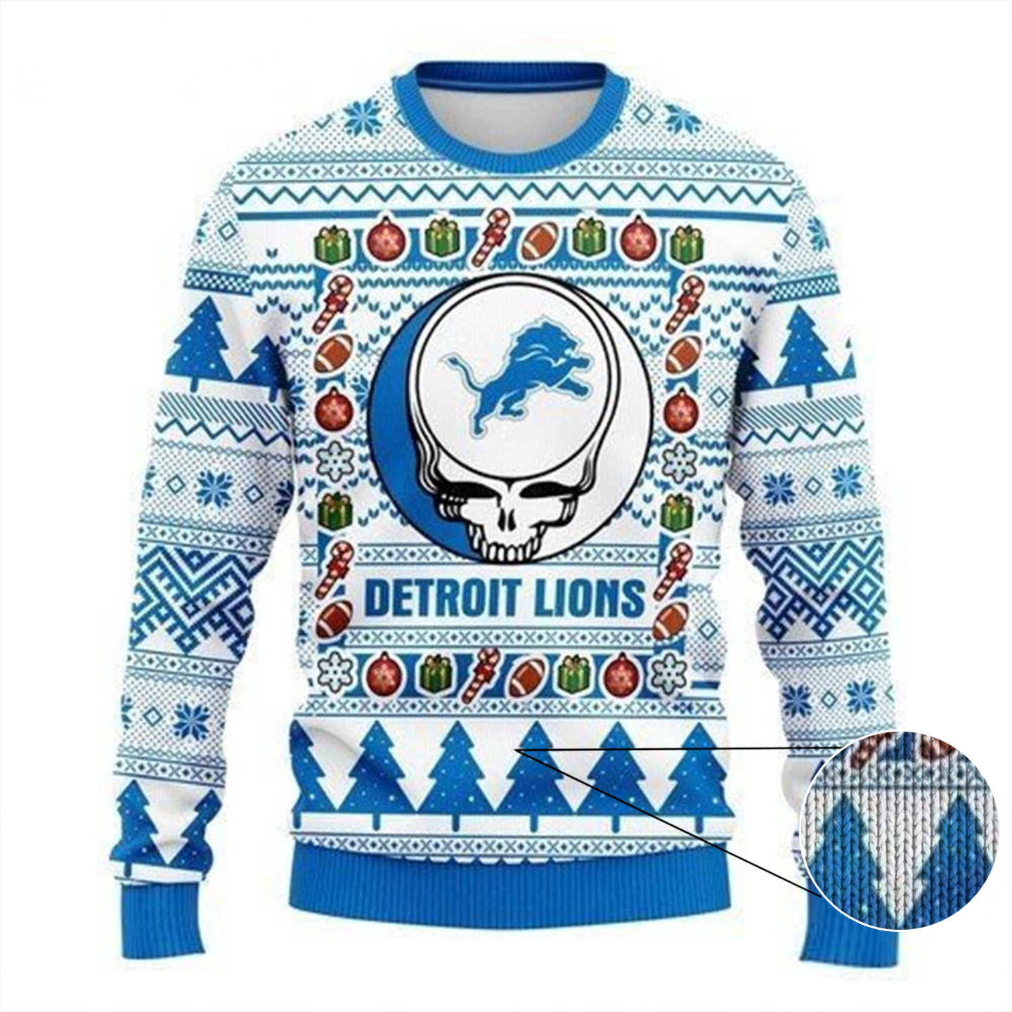 NFL Detroit Lions Ugly Christmas Sweater The Intelligence Of The Skull Sweater Fan Gift