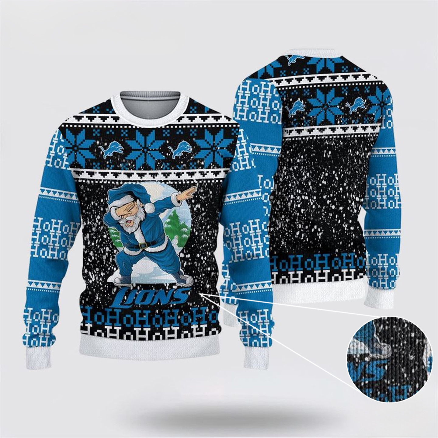NFL Detroit Lions Ugly Sweater Christmas Santa Claus Ho Ho Ho Show Team Spirit Sweater