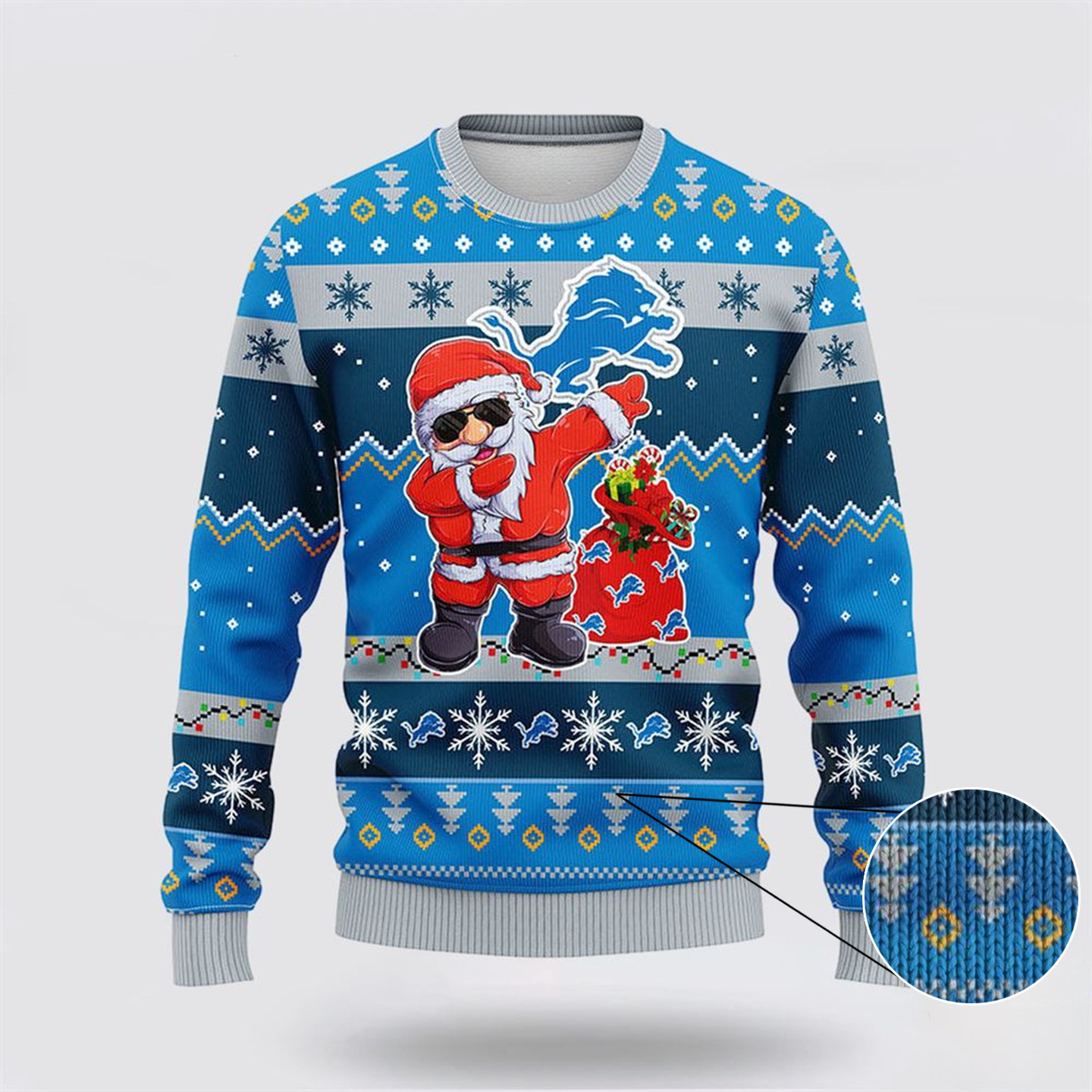 NFL Detroit Lions Ugly Sweater Dabbing Santa Claus Ugly Christmas Sweater Fan Gift