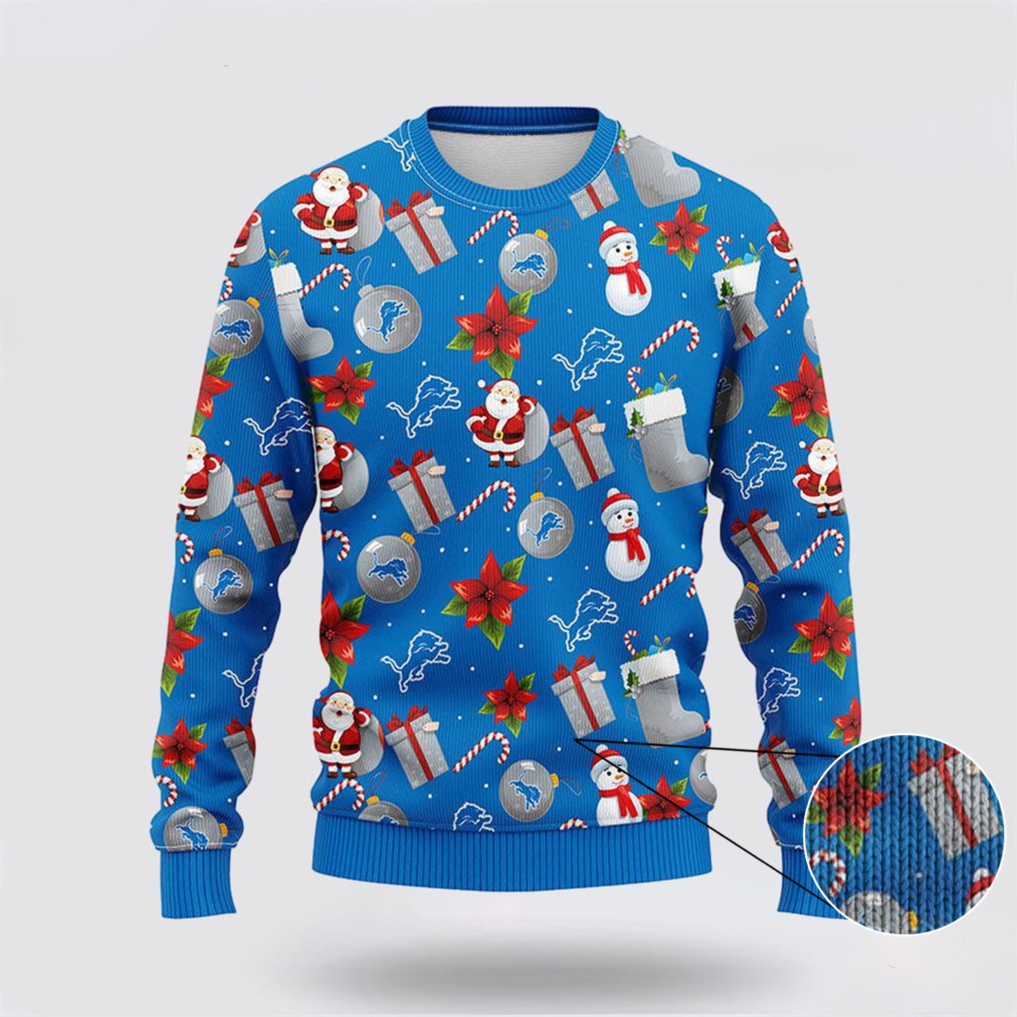 NFL Detroit Lions Ugly Sweater Santa Claus Snowman Ugly Christmas Sweater Gift For Fan