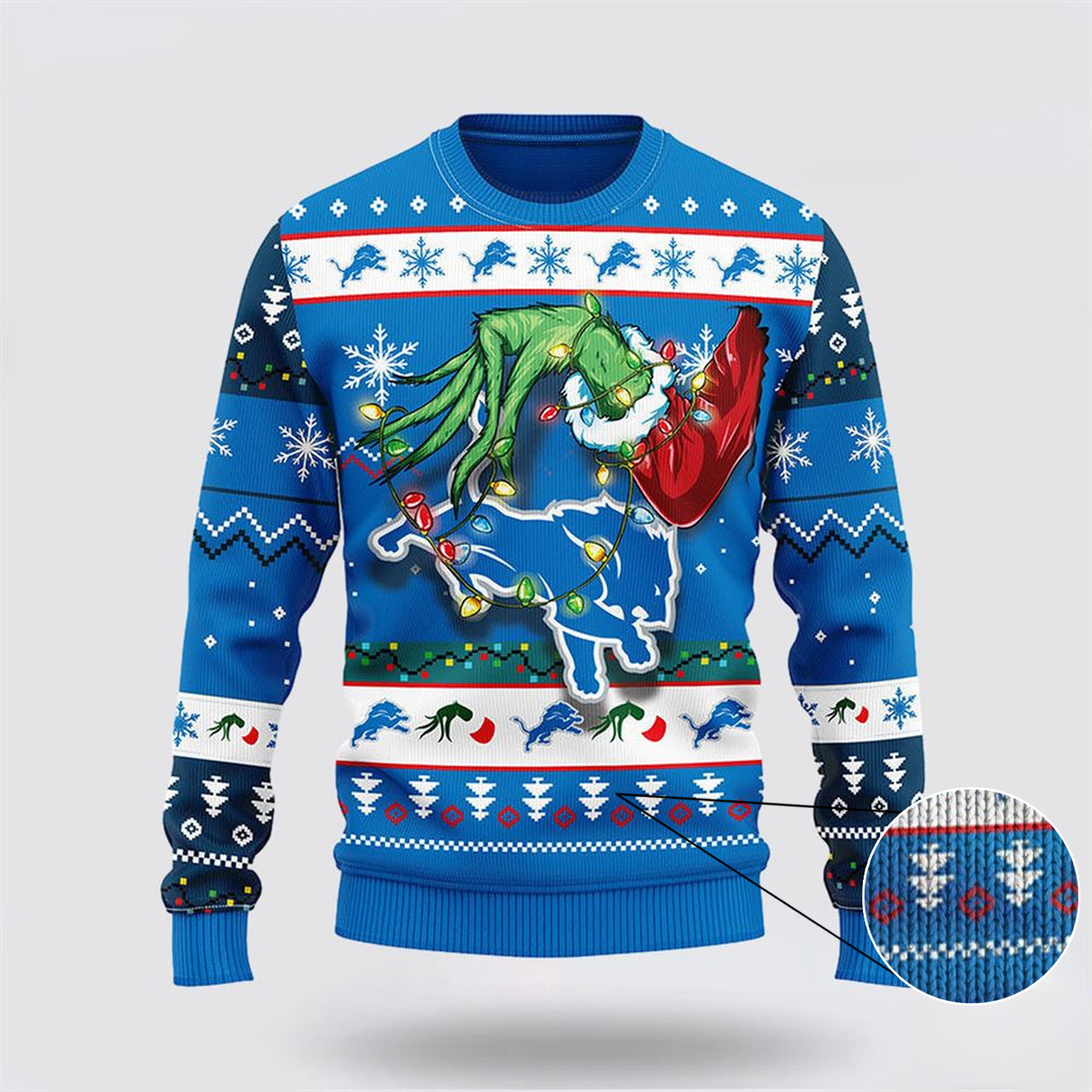 NFL Detroit Lions Ugly Sweater The Hand Of Grinch Ugly Christmas Sweater Football Fan Gifts