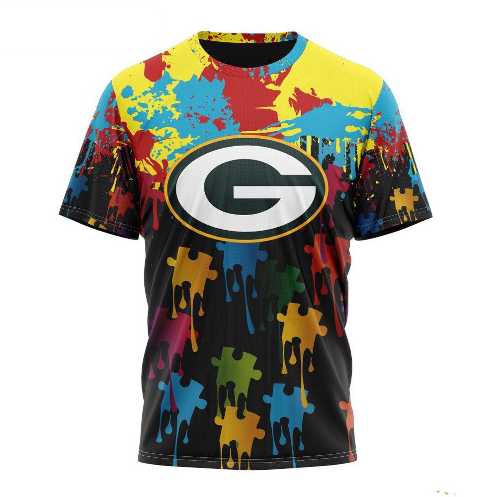 NFL Green Bay Packers Autism Awareness Design Football T-Shirt Fans Gifts